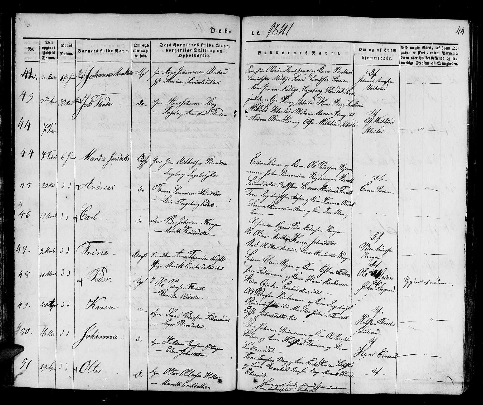 Ibestad sokneprestembete, SATØ/S-0077/H/Ha/Haa/L0006kirke: Parish register (official) no. 6, 1837-1850, p. 44