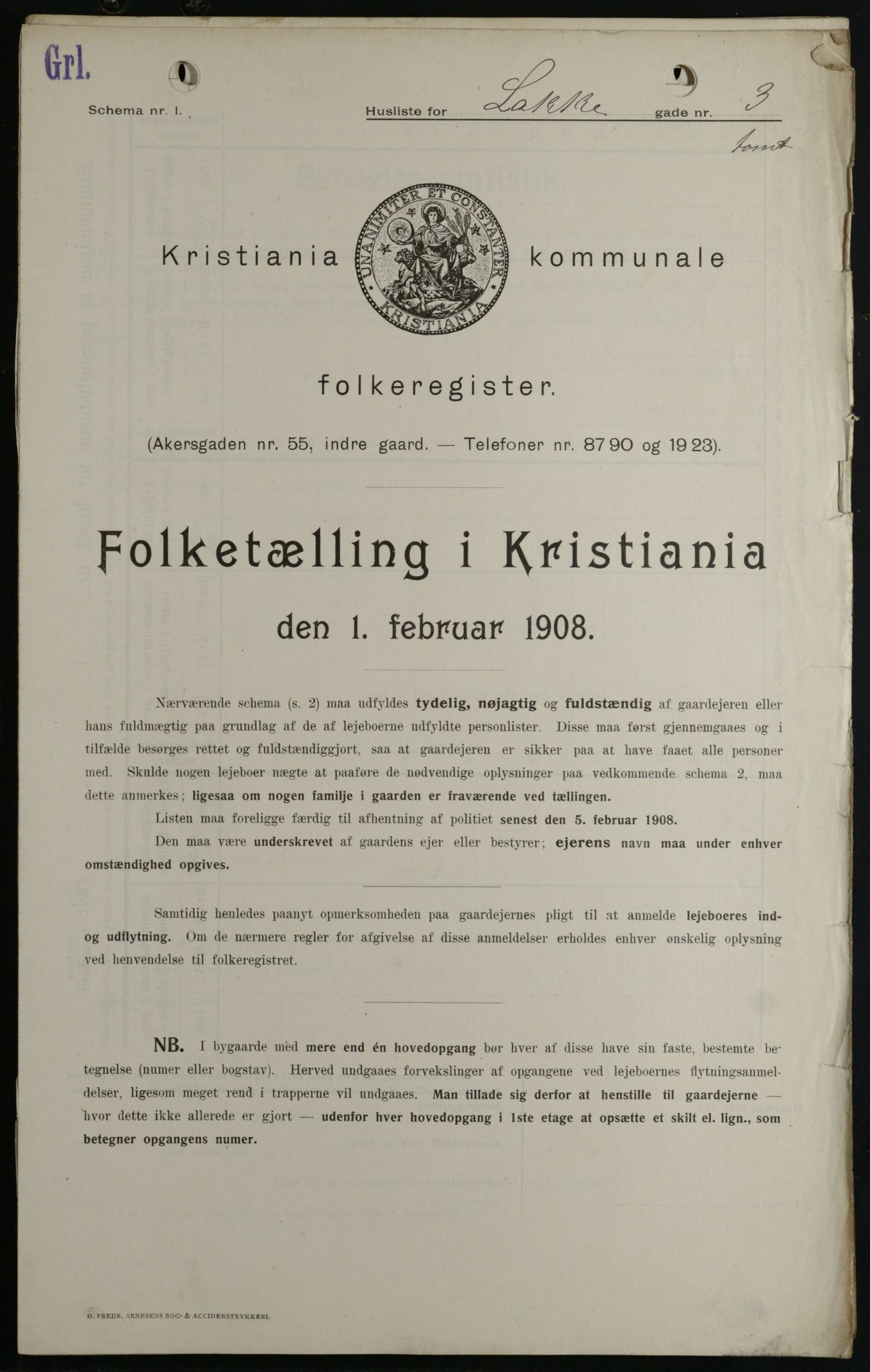 OBA, Municipal Census 1908 for Kristiania, 1908, p. 49581