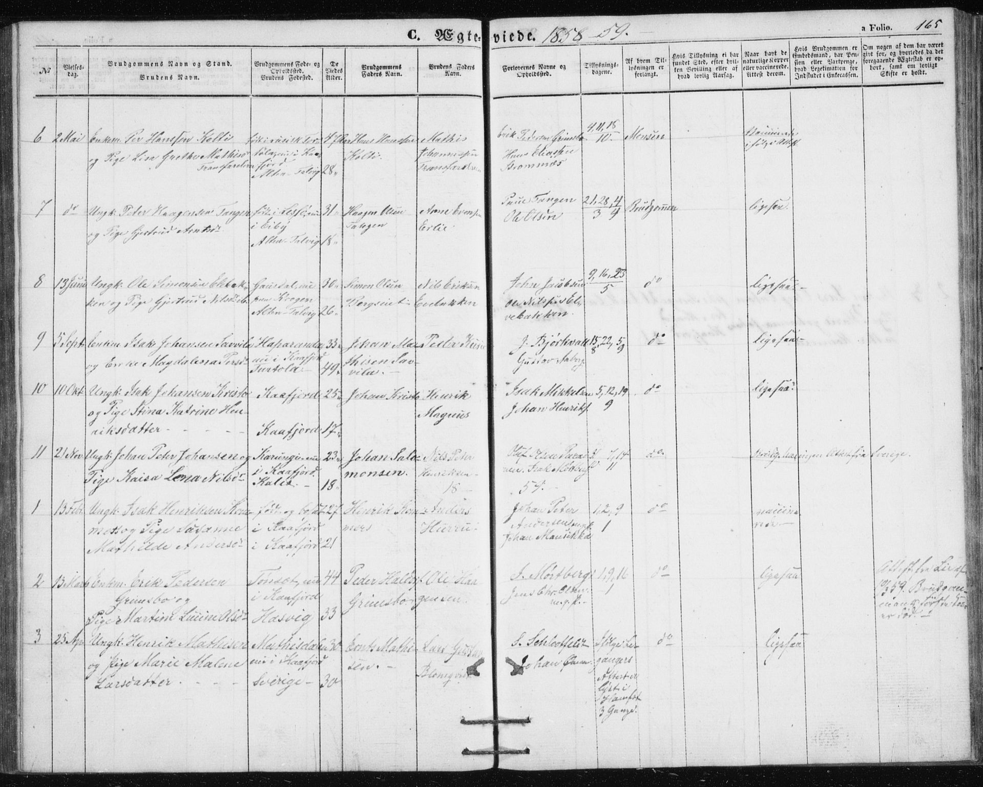 Alta sokneprestkontor, SATØ/S-1338/H/Hb/L0002.klokk: Parish register (copy) no. 2, 1856-1880, p. 165