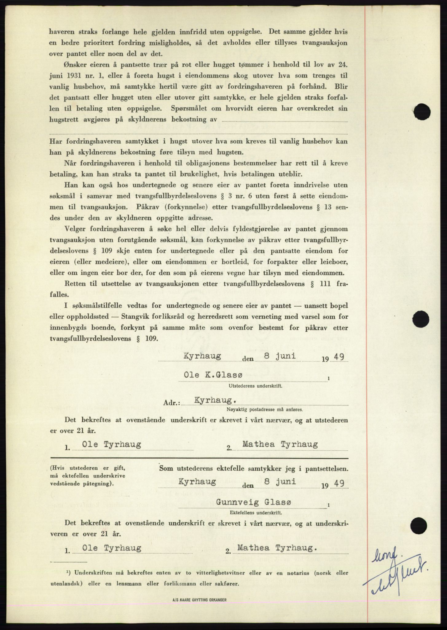 Nordmøre sorenskriveri, AV/SAT-A-4132/1/2/2Ca: Mortgage book no. B101, 1949-1949, Diary no: : 1504/1949