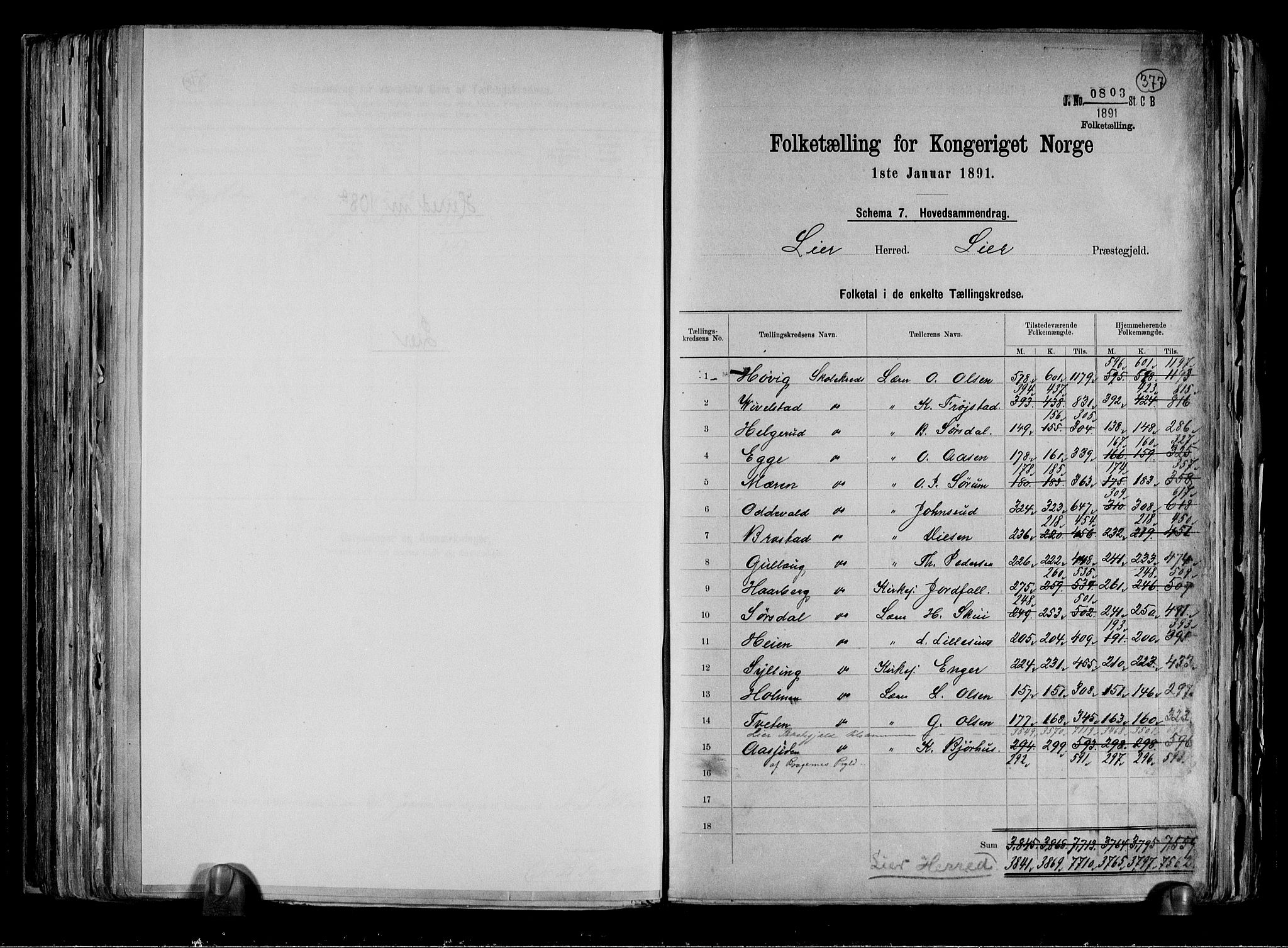 RA, 1891 census for 0626 Lier, 1891, p. 2