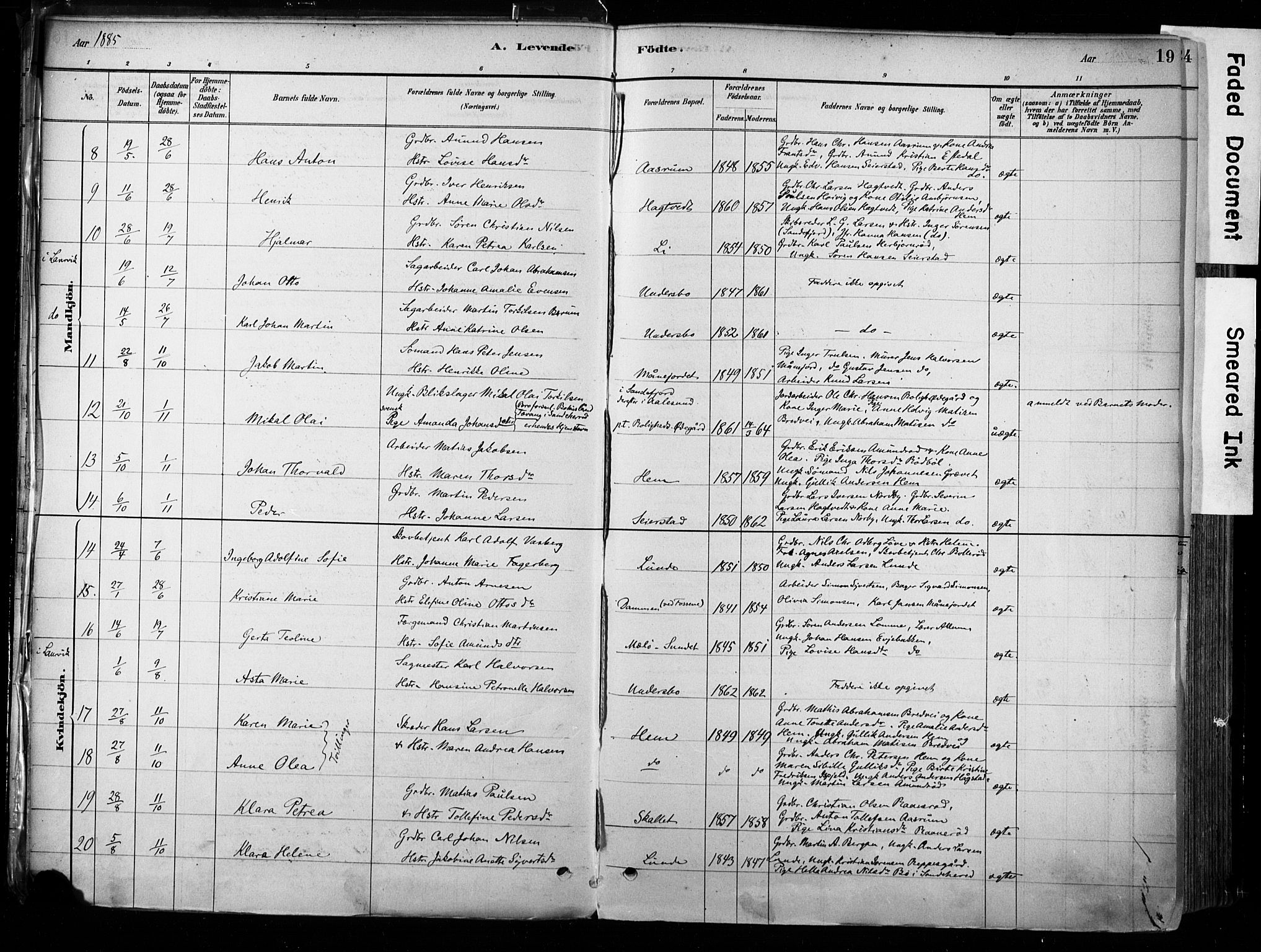 Hedrum kirkebøker, AV/SAKO-A-344/F/Fa/L0009: Parish register (official) no. I 9, 1881-1903, p. 19