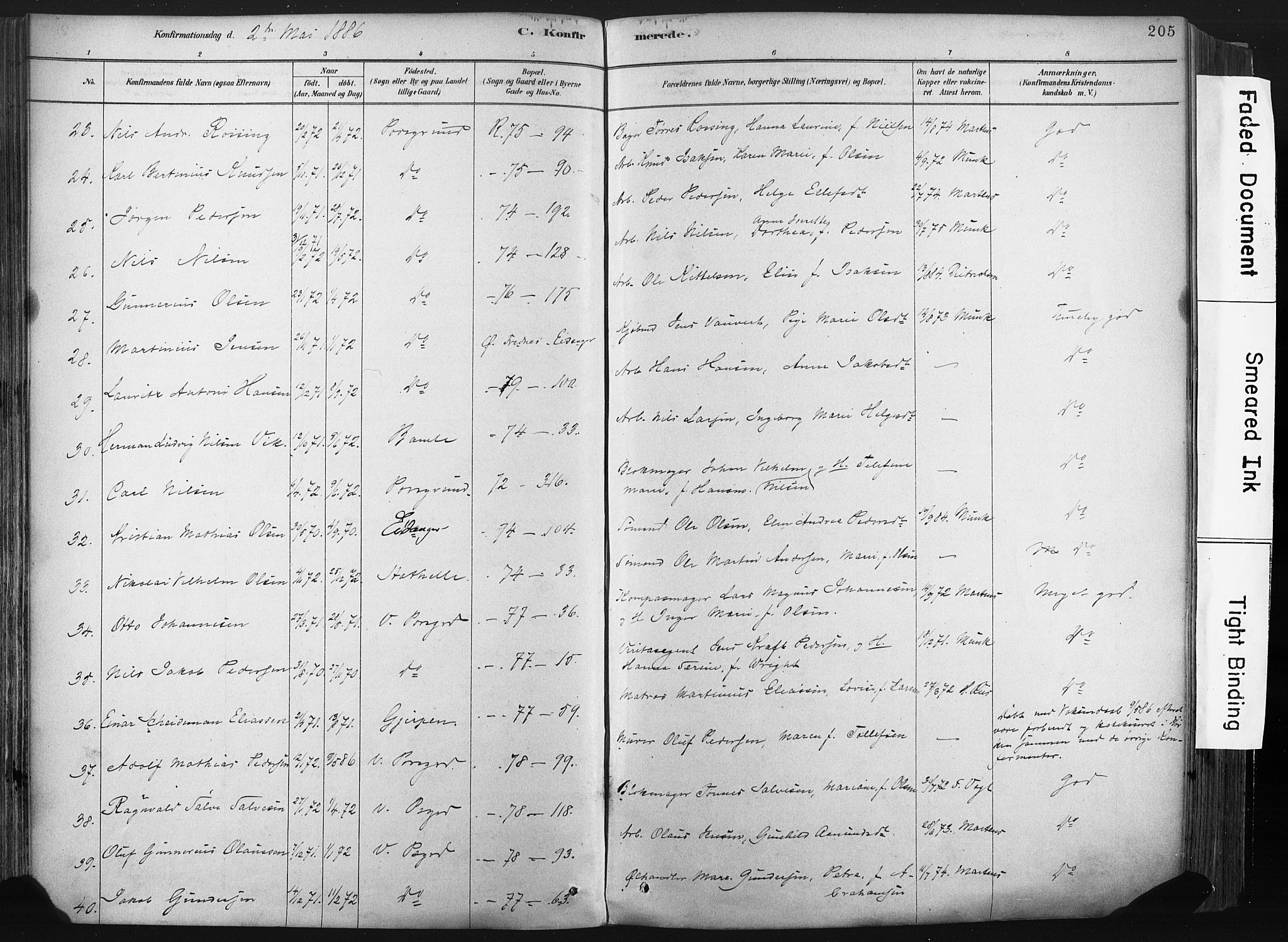 Porsgrunn kirkebøker , SAKO/A-104/F/Fa/L0008: Parish register (official) no. 8, 1878-1895, p. 205