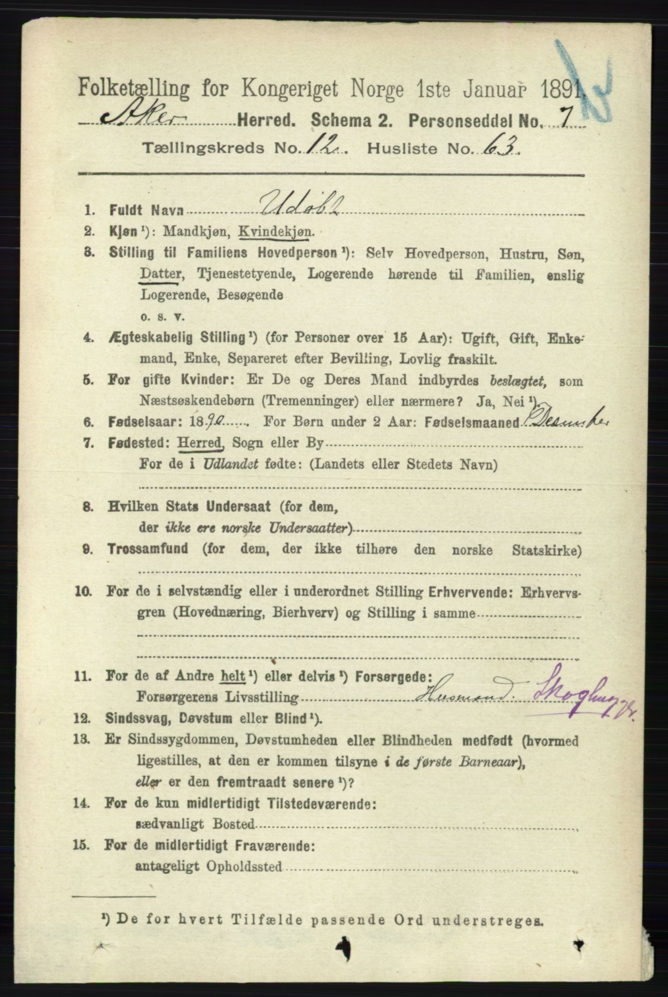 RA, 1891 census for 0218 Aker, 1891, p. 12024