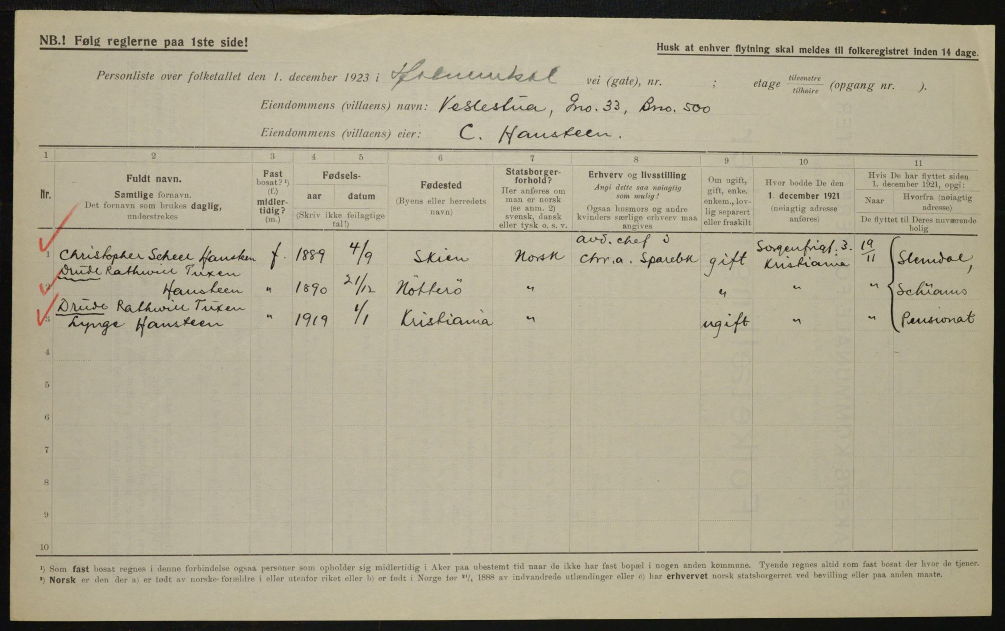 , Municipal Census 1923 for Aker, 1923, p. 11408