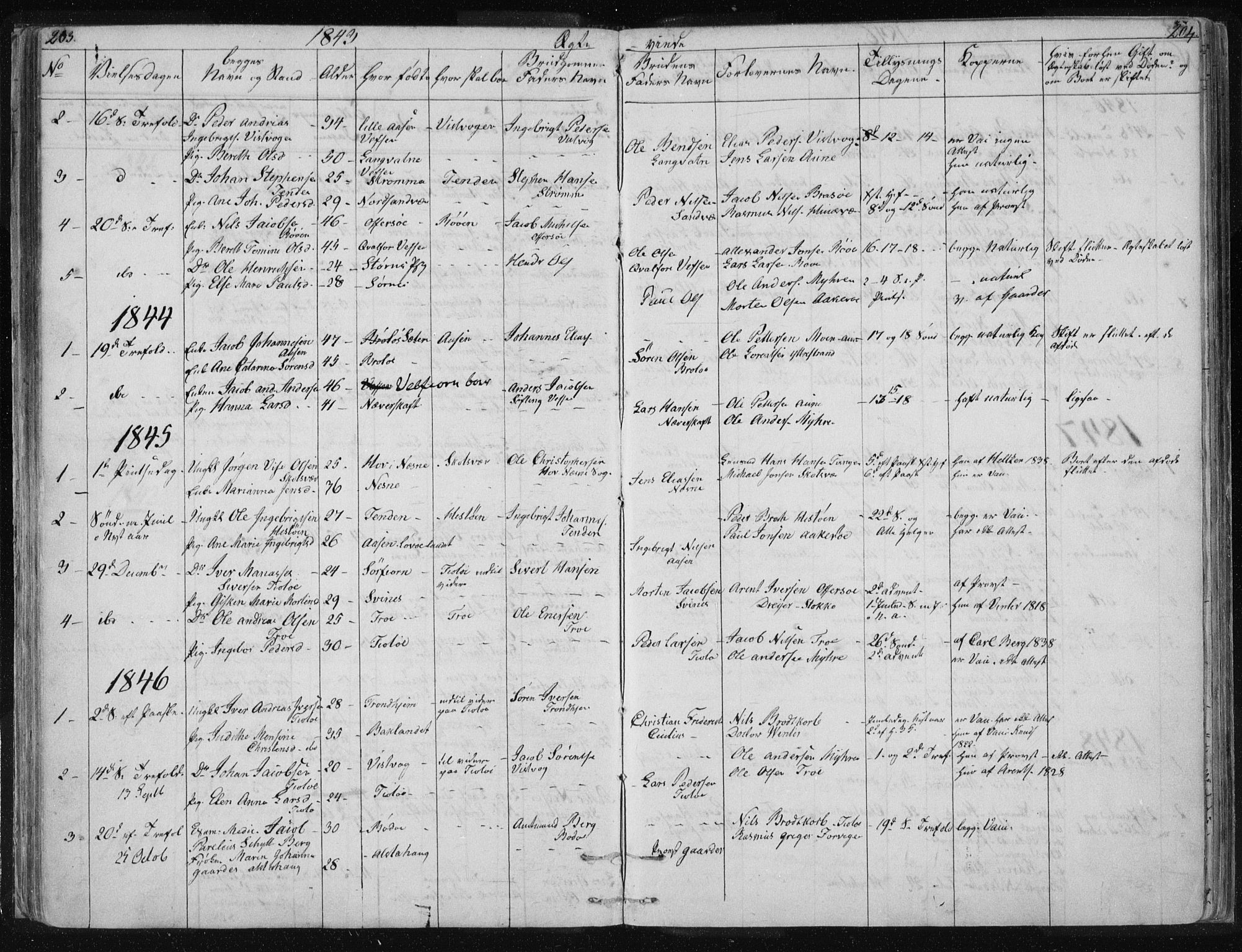 Ministerialprotokoller, klokkerbøker og fødselsregistre - Nordland, AV/SAT-A-1459/817/L0266: Parish register (copy) no. 817C01, 1841-1869, p. 203-204