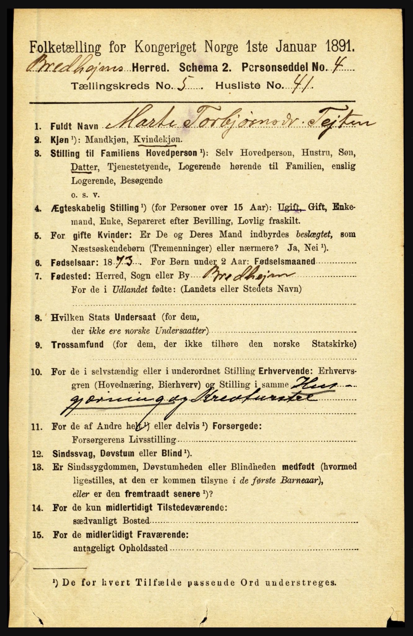 RA, 1891 census for 1446 Breim, 1891, p. 2044