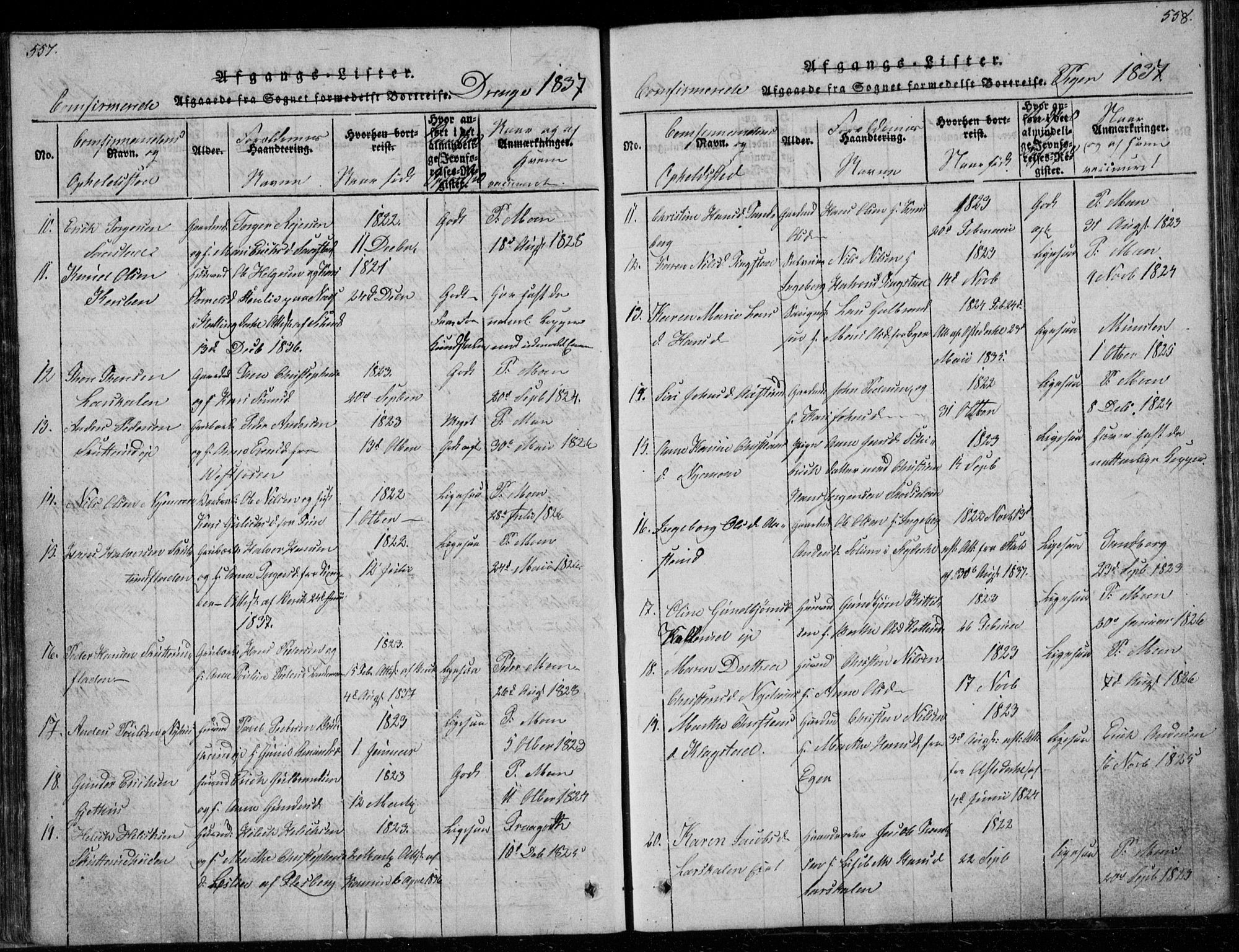 Modum kirkebøker, AV/SAKO-A-234/G/Ga/L0003: Parish register (copy) no. I 3, 1832-1842, p. 557-558