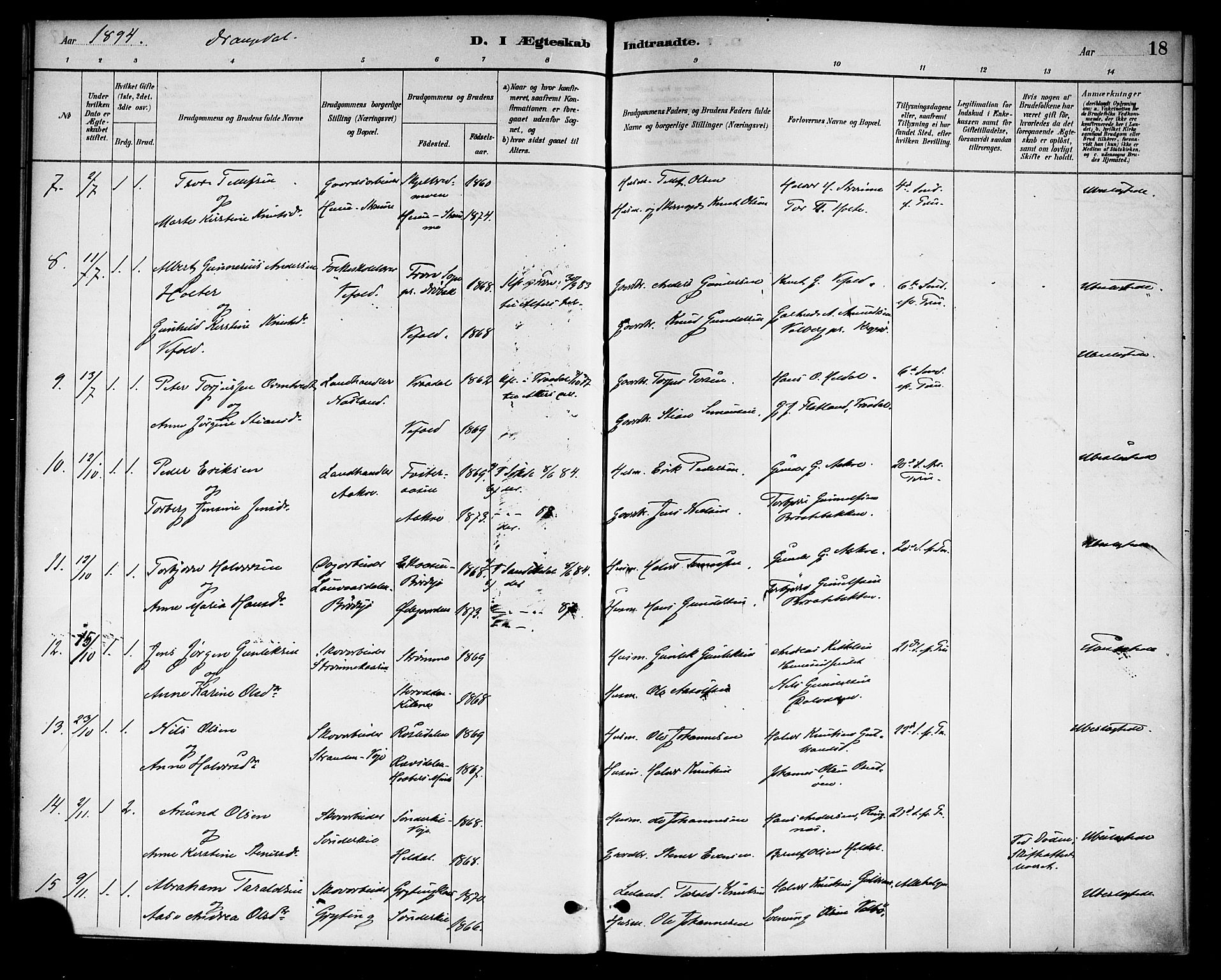 Drangedal kirkebøker, SAKO/A-258/F/Fa/L0011: Parish register (official) no. 11 /1, 1885-1894, p. 18