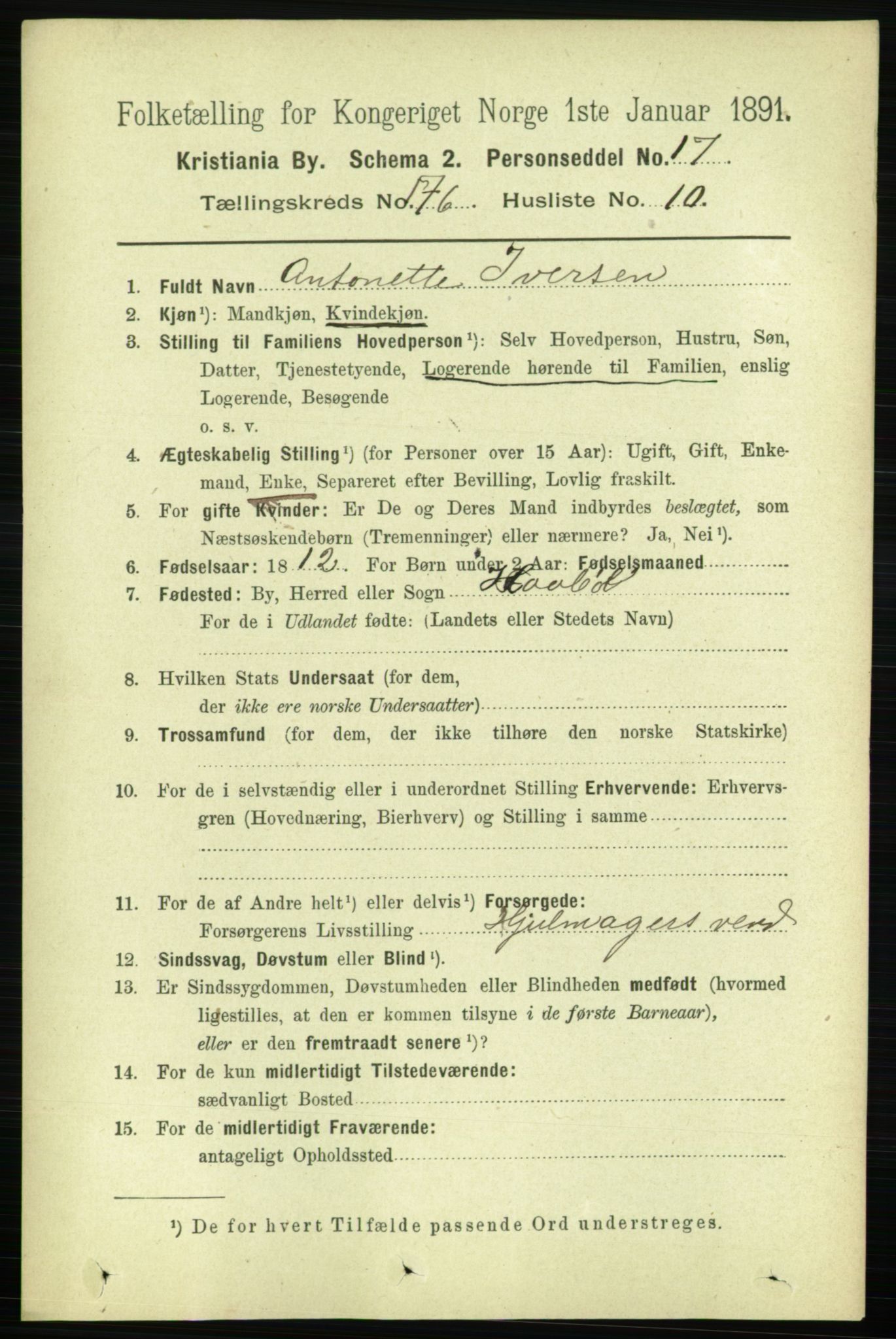 RA, 1891 census for 0301 Kristiania, 1891, p. 105923