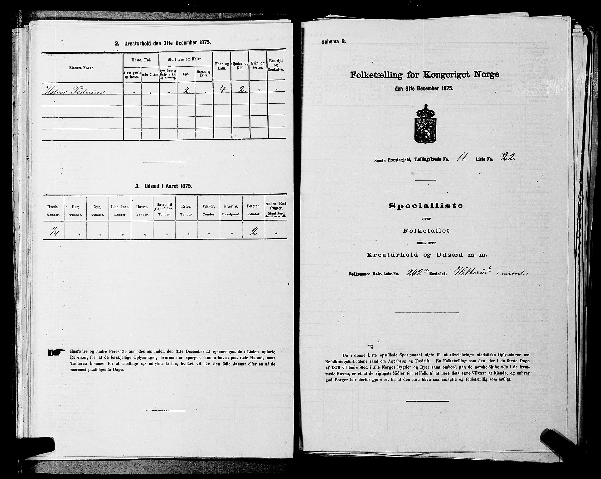 SAKO, 1875 census for 0822P Sauherad, 1875, p. 1354