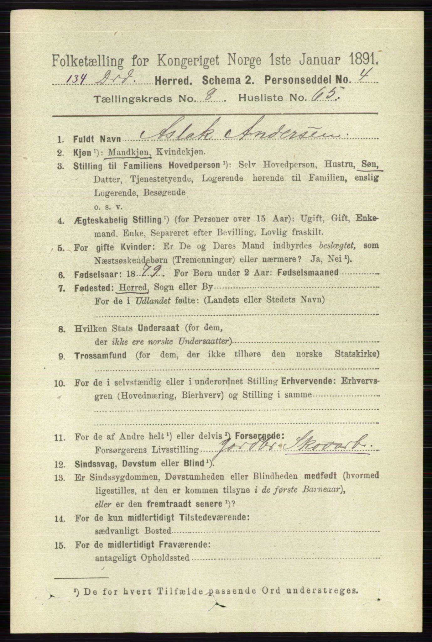 RA, 1891 census for 0817 Drangedal, 1891, p. 3078