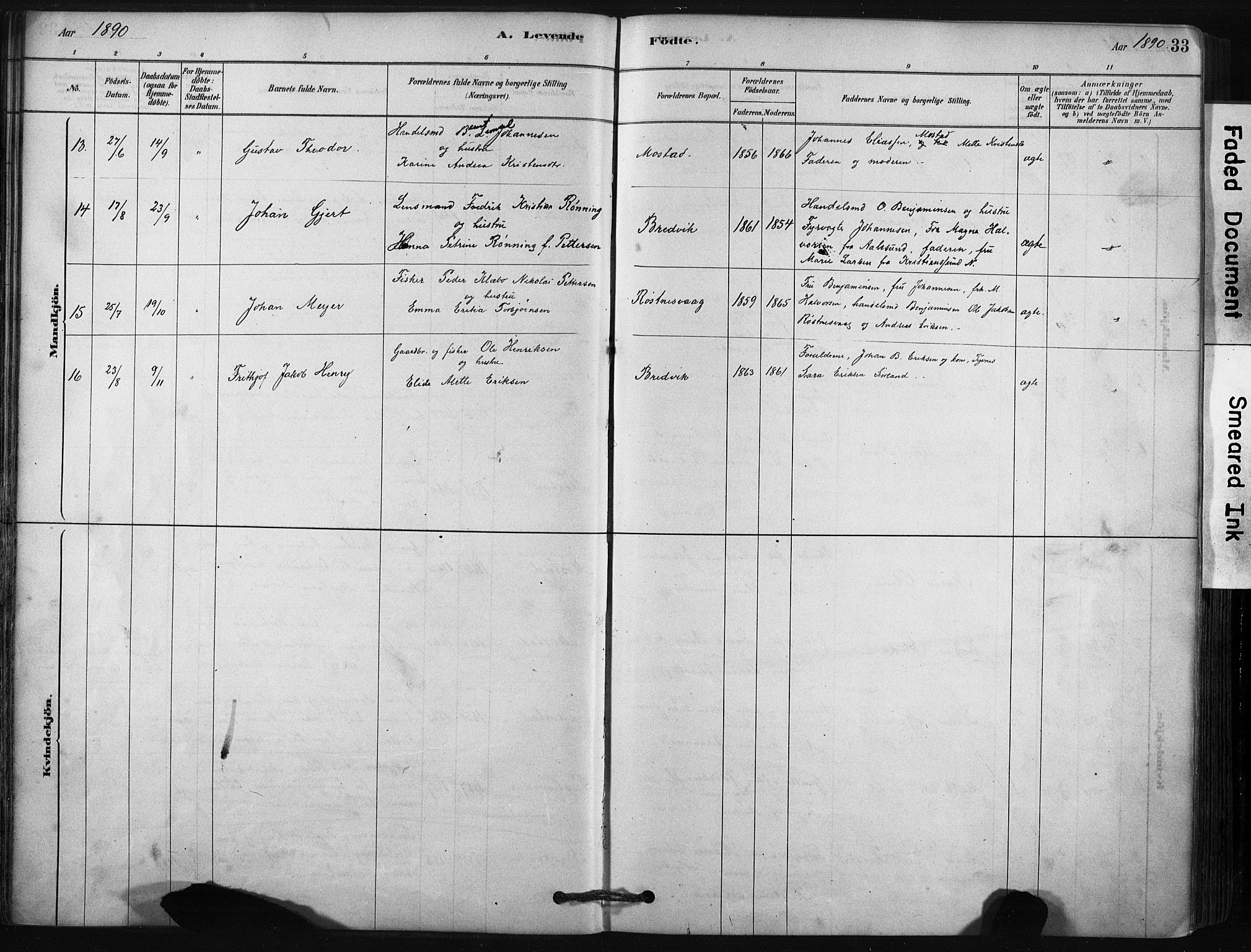 Ministerialprotokoller, klokkerbøker og fødselsregistre - Nordland, AV/SAT-A-1459/807/L0122: Parish register (official) no. 807A05, 1880-1902, p. 33