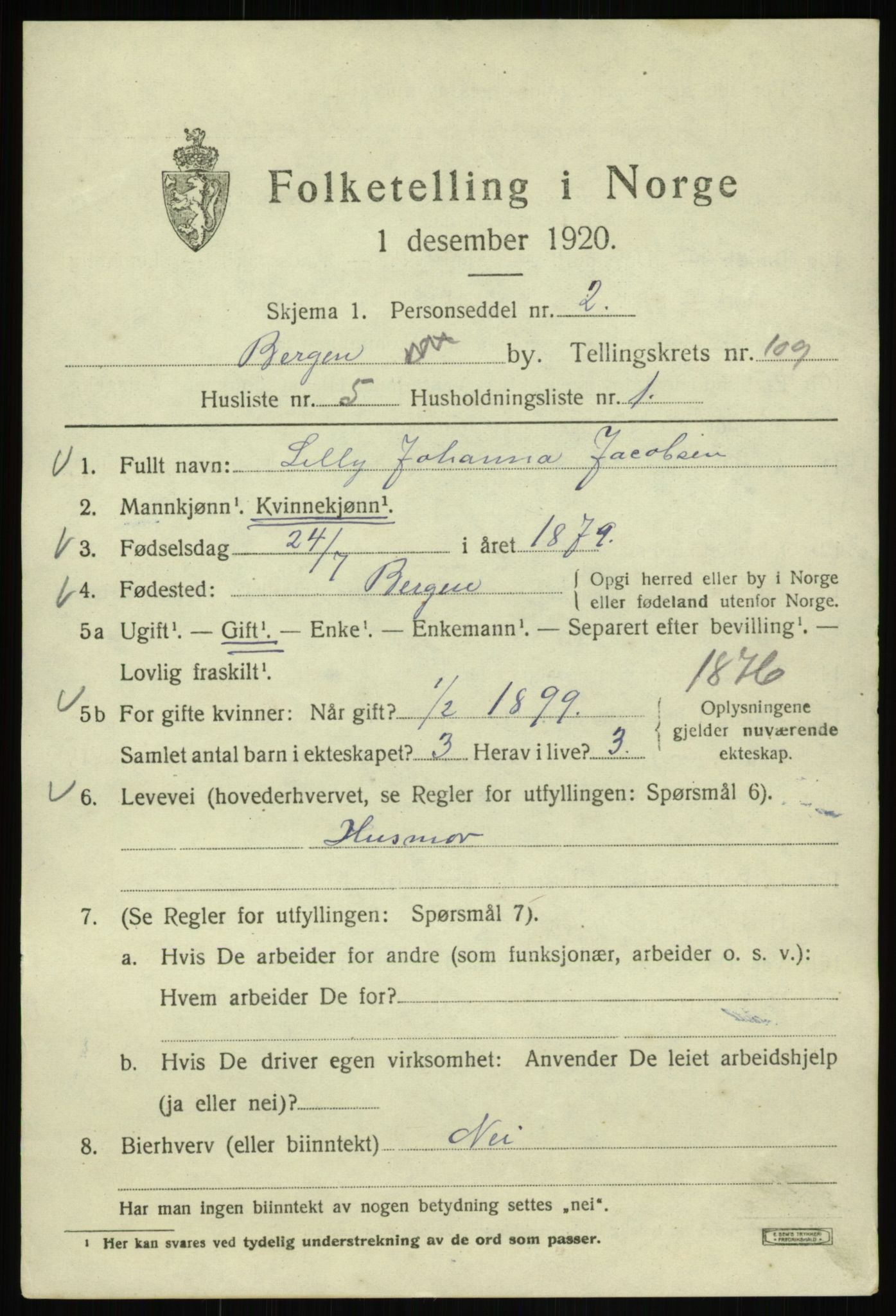 SAB, 1920 census for Bergen, 1920, p. 188115