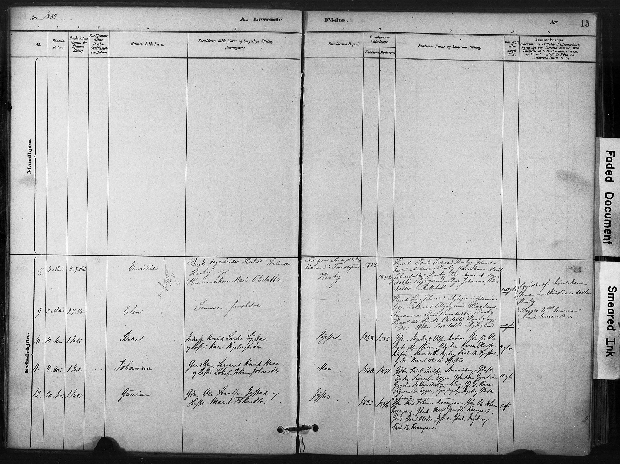 Ministerialprotokoller, klokkerbøker og fødselsregistre - Sør-Trøndelag, SAT/A-1456/667/L0795: Parish register (official) no. 667A03, 1879-1907, p. 15