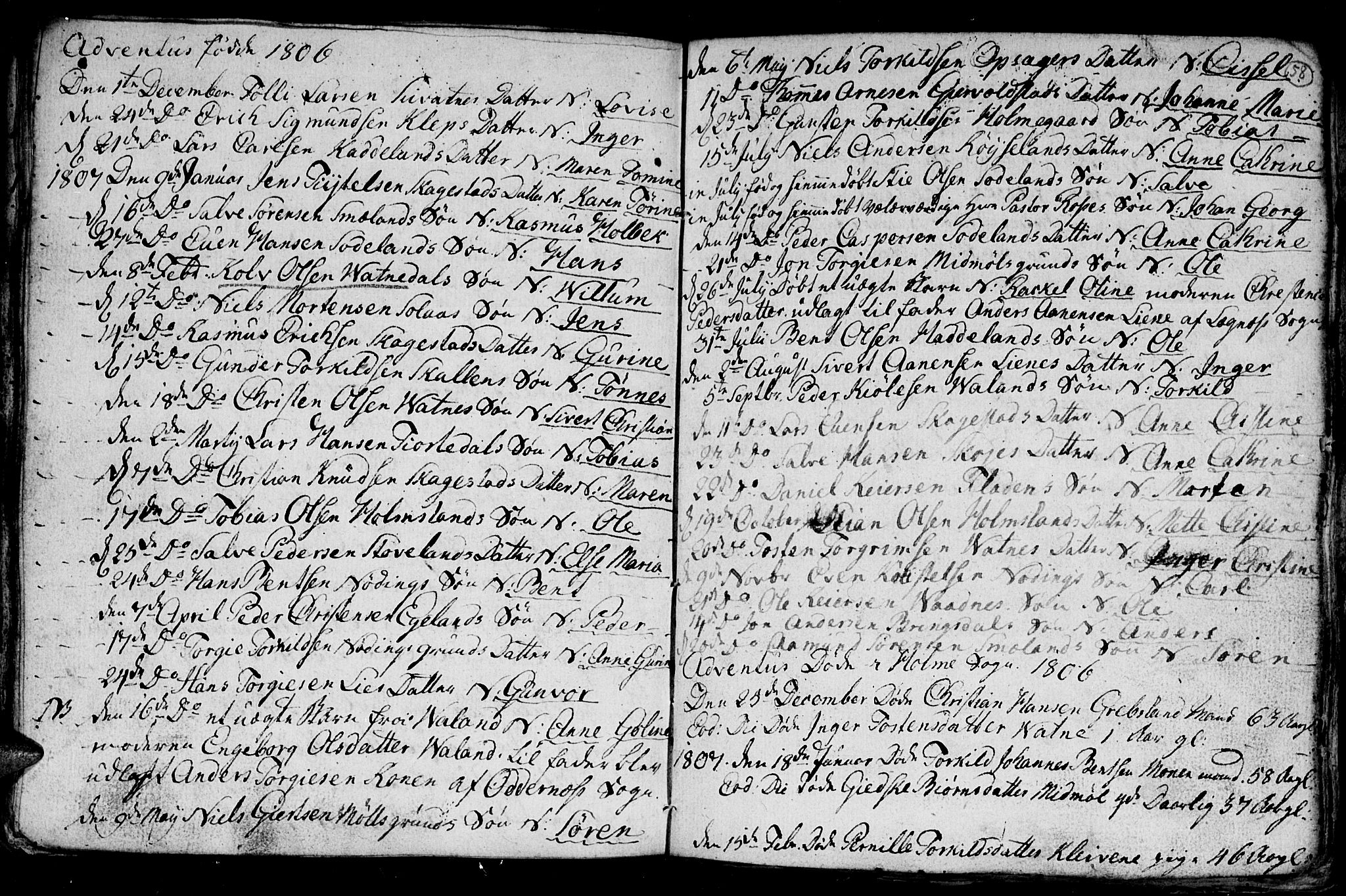 Holum sokneprestkontor, SAK/1111-0022/F/Fb/Fba/L0001: Parish register (copy) no. B 1 /1, 1770-1820, p. 58