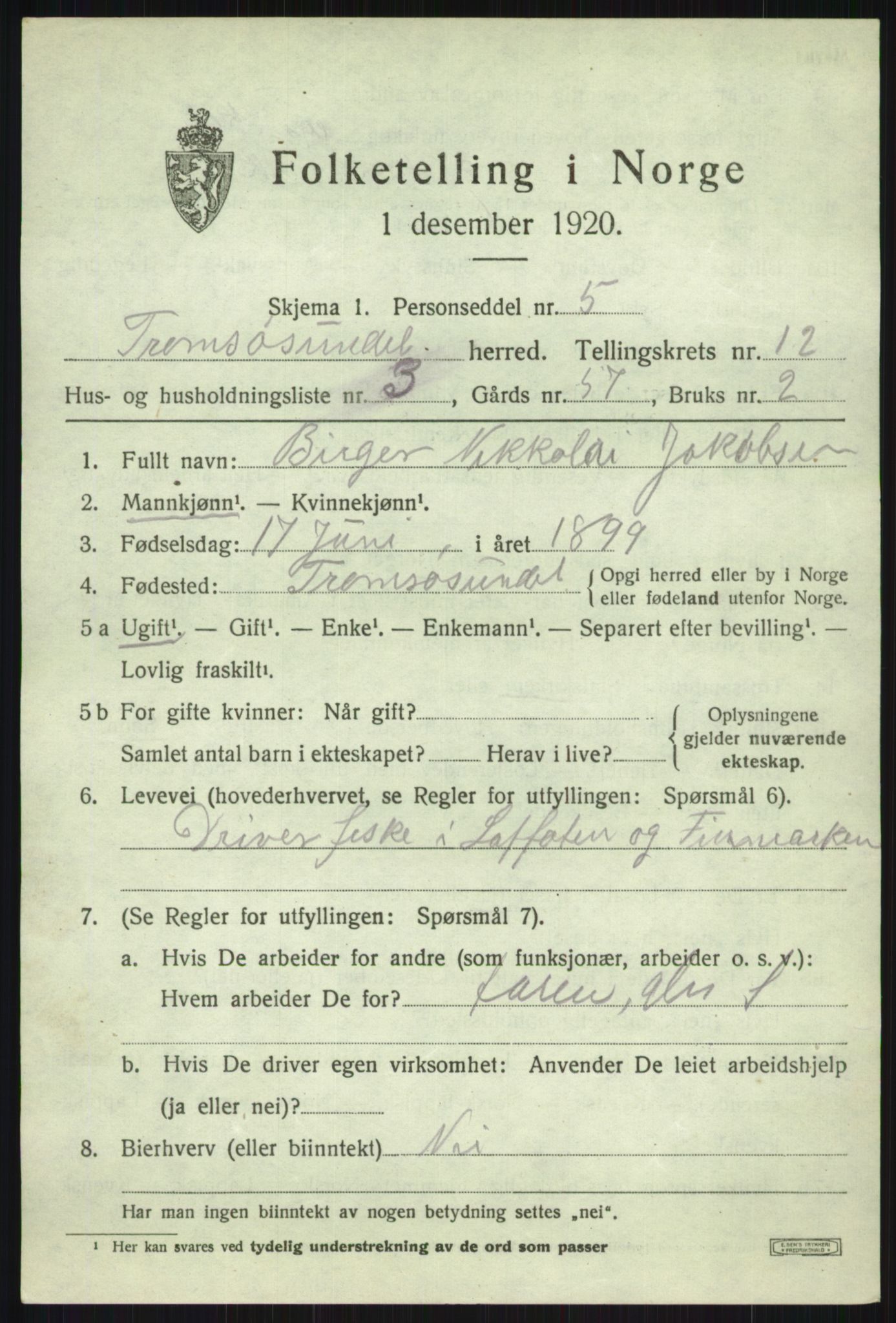 SATØ, 1920 census for Tromsøysund, 1920, p. 7622