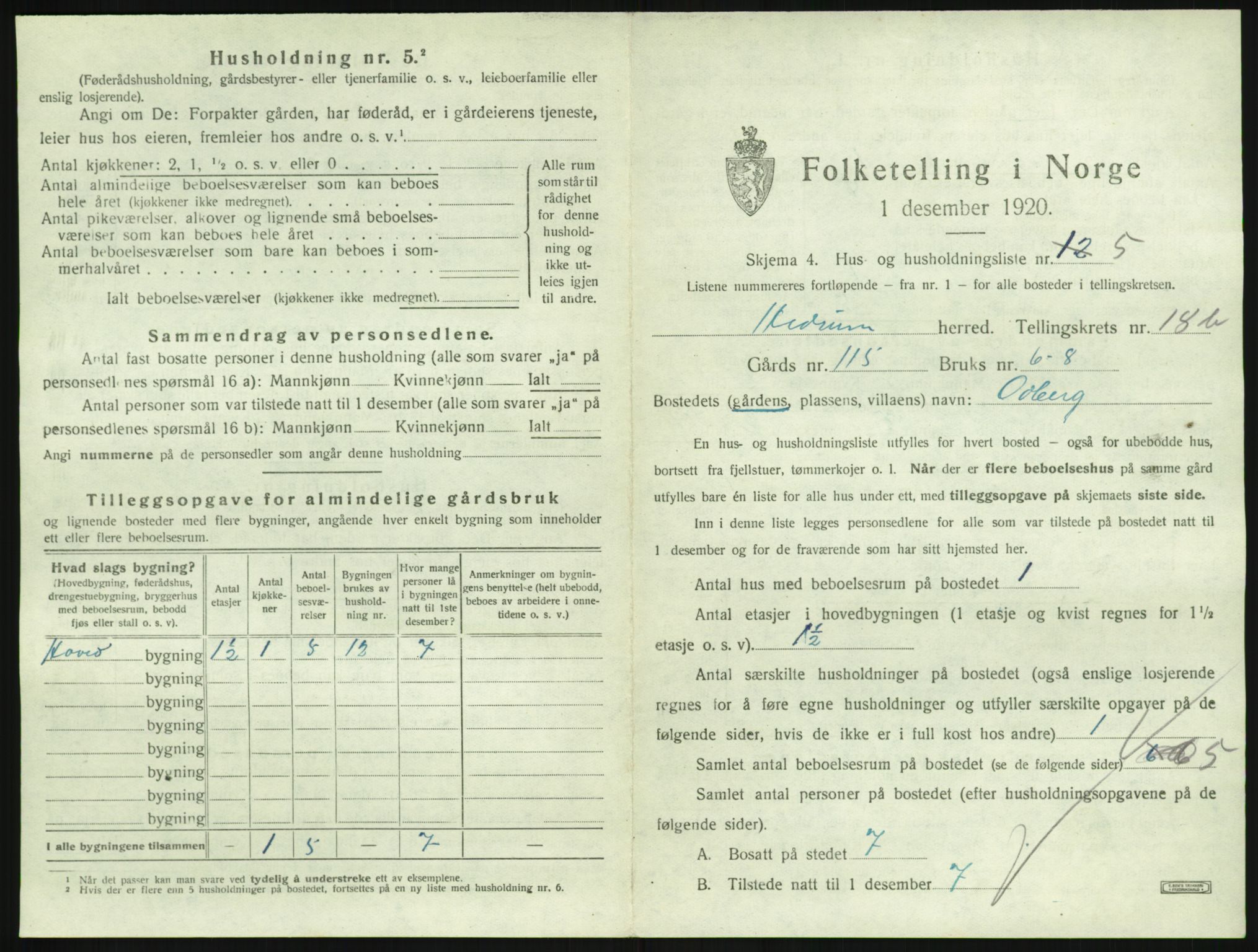 SAKO, 1920 census for Hedrum, 1920, p. 1617