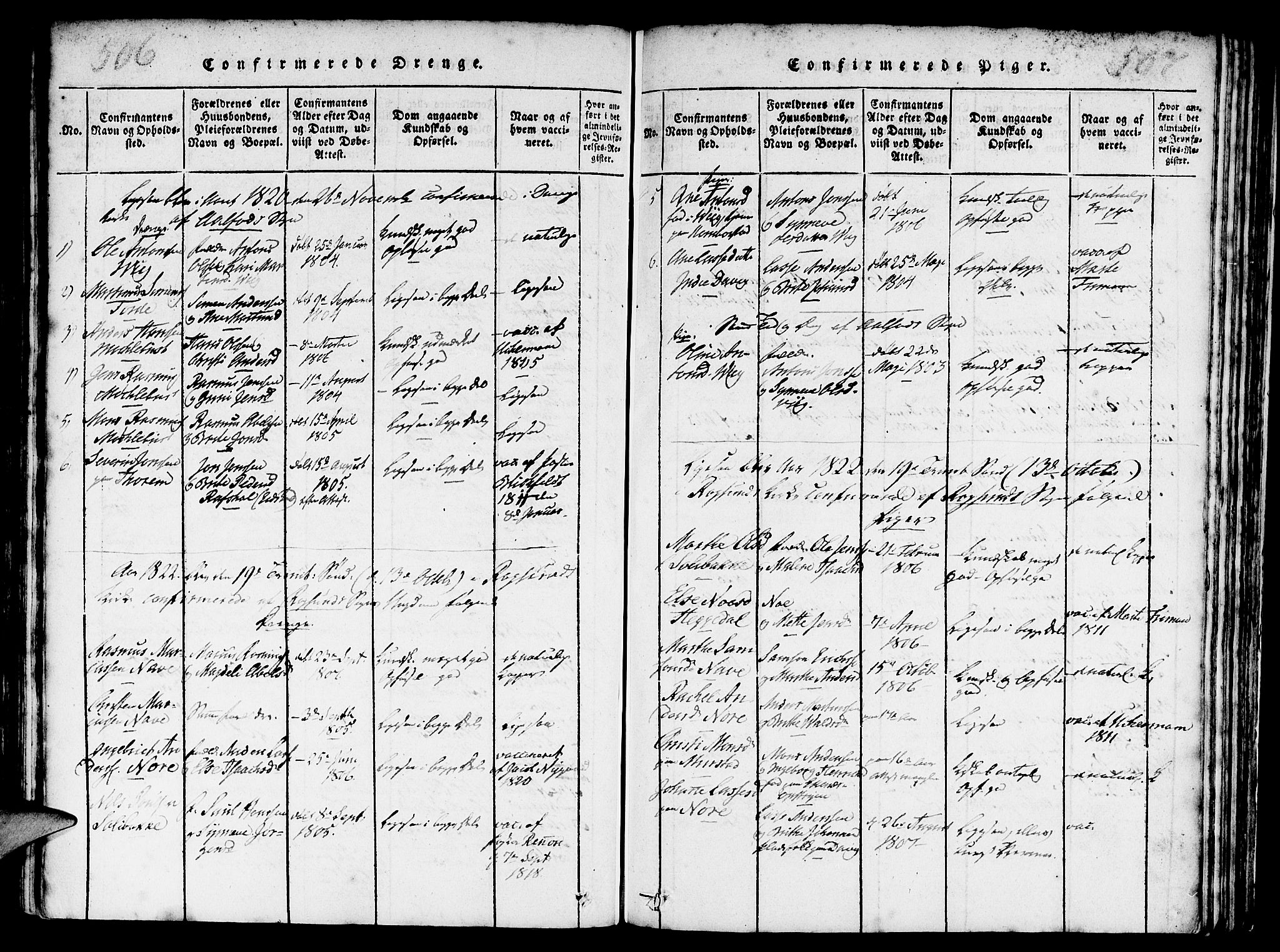 Davik sokneprestembete, AV/SAB-A-79701/H/Haa/Haaa/L0003: Parish register (official) no. A 3, 1816-1830, p. 506-507