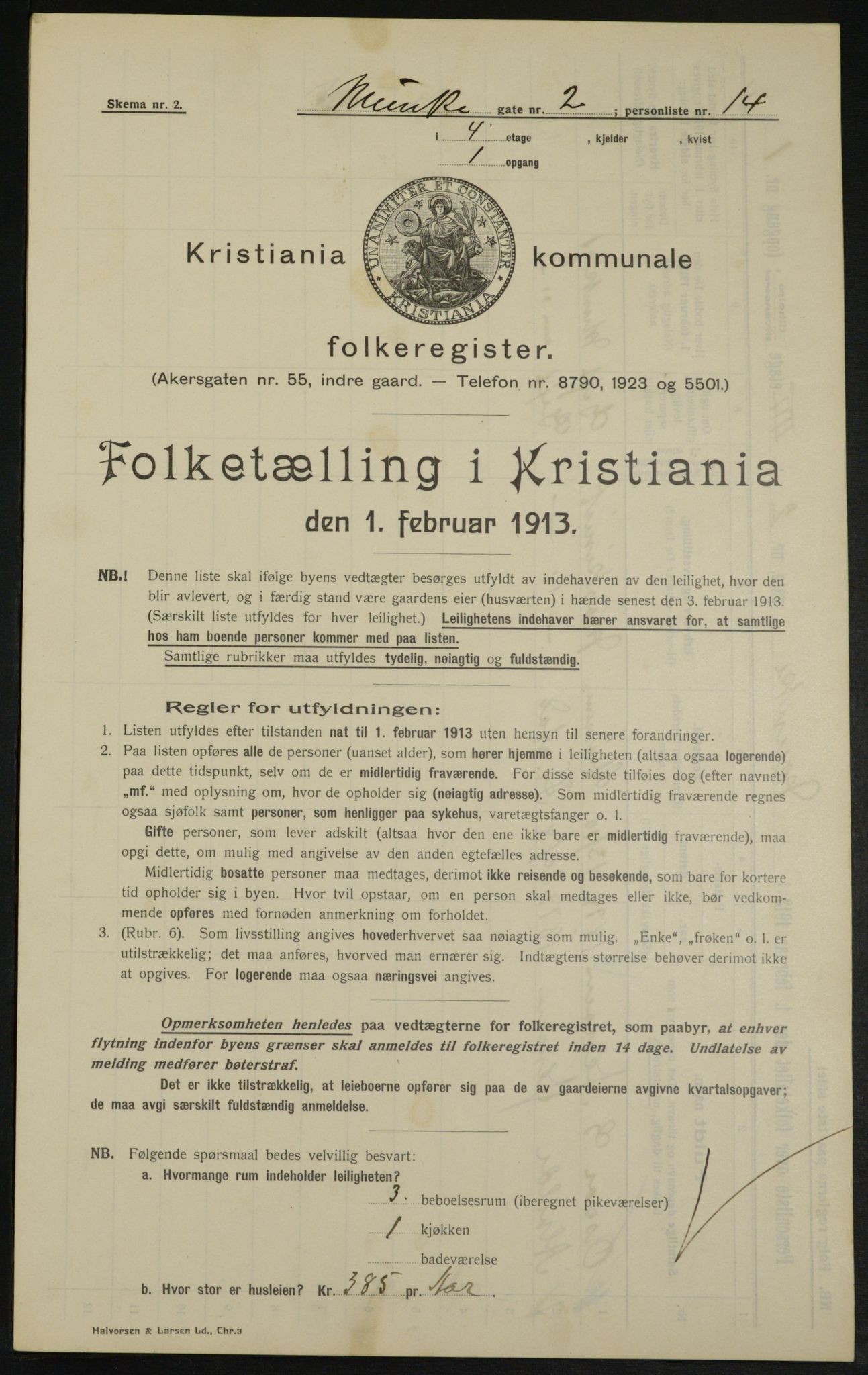 OBA, Municipal Census 1913 for Kristiania, 1913, p. 67910