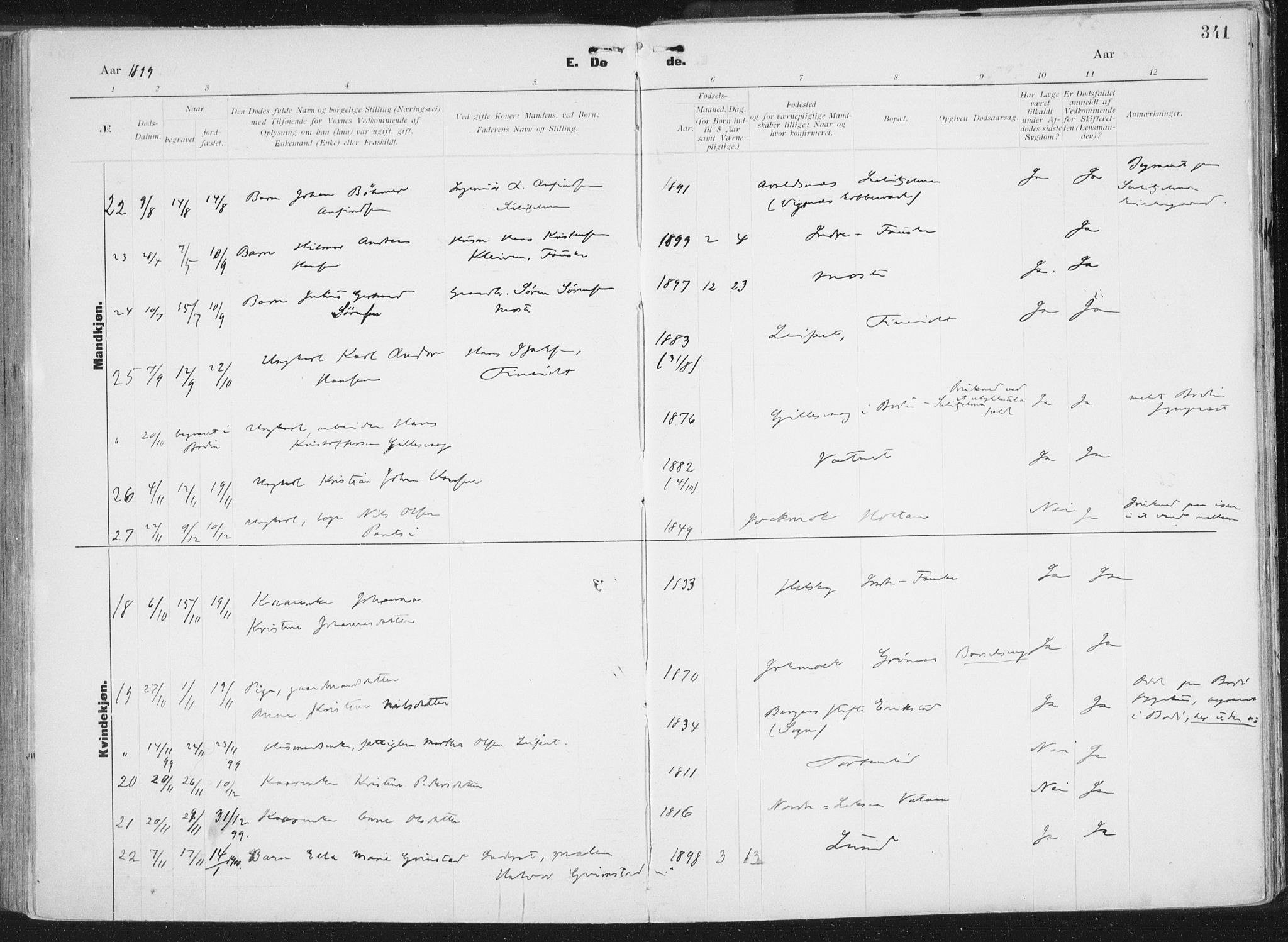 Ministerialprotokoller, klokkerbøker og fødselsregistre - Nordland, AV/SAT-A-1459/849/L0696: Parish register (official) no. 849A08, 1898-1910, p. 341