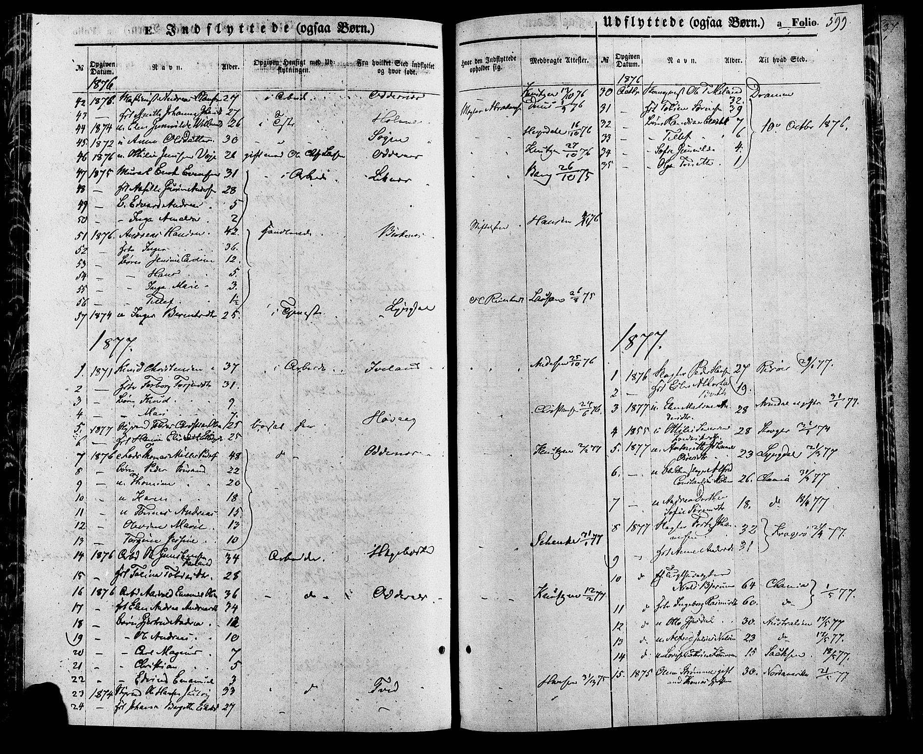 Kristiansand domprosti, SAK/1112-0006/F/Fa/L0015: Parish register (official) no. A 15, 1867-1880, p. 599