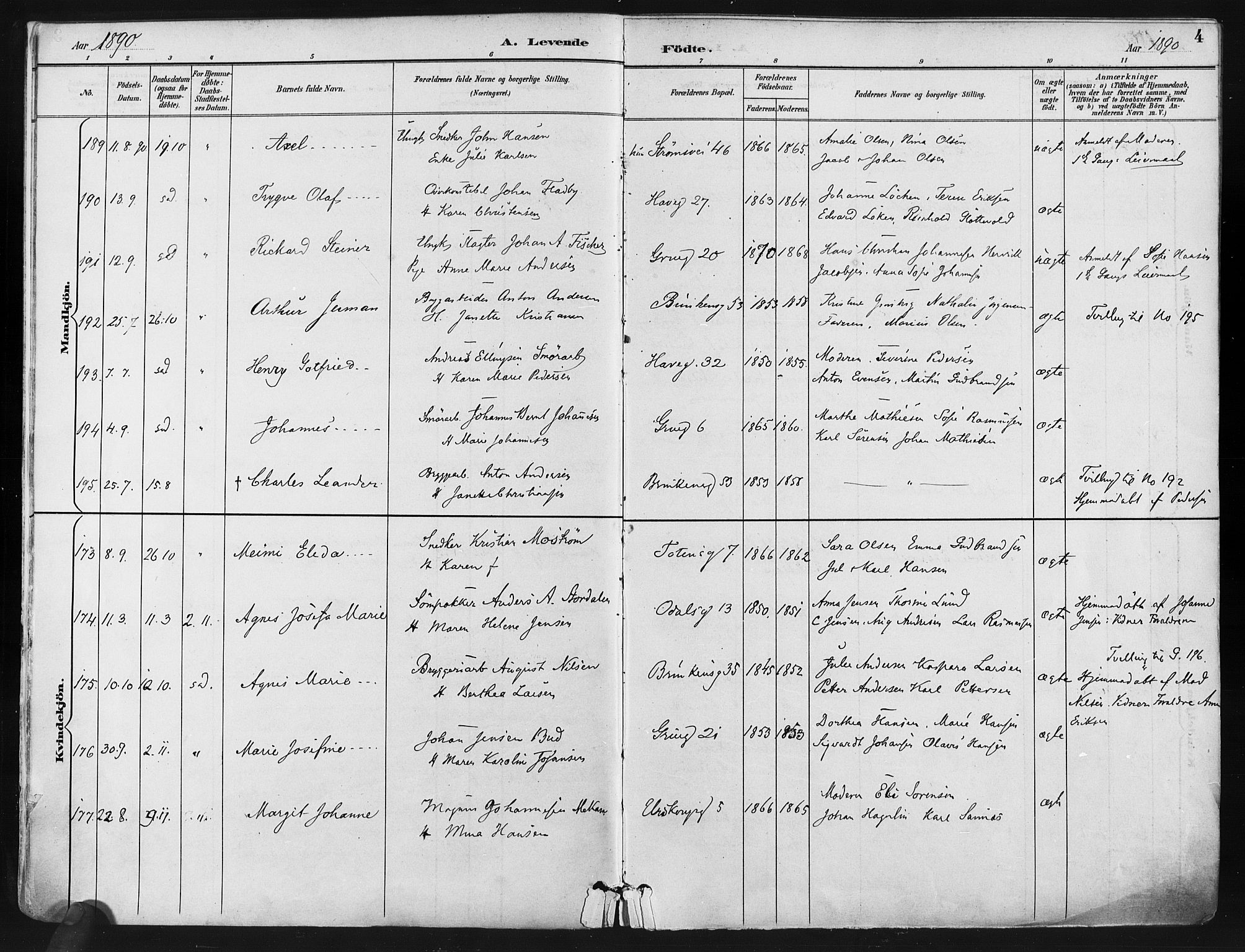 Kampen prestekontor Kirkebøker, AV/SAO-A-10853/F/Fa/L0005: Parish register (official) no. I 5, 1890-1902, p. 4