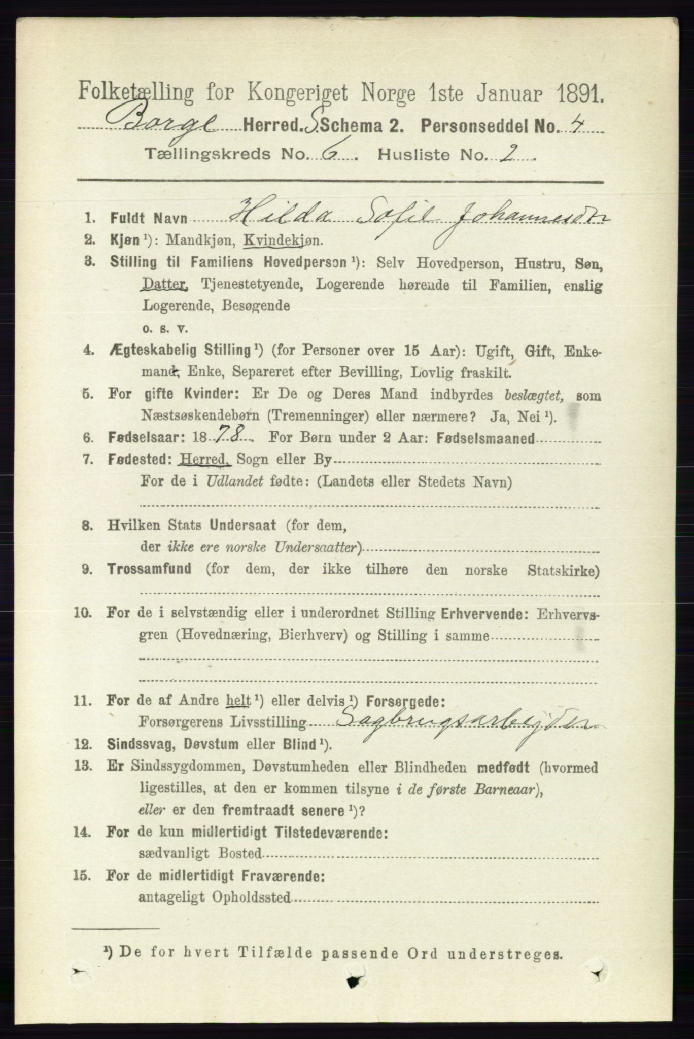 RA, 1891 census for 0113 Borge, 1891, p. 3046