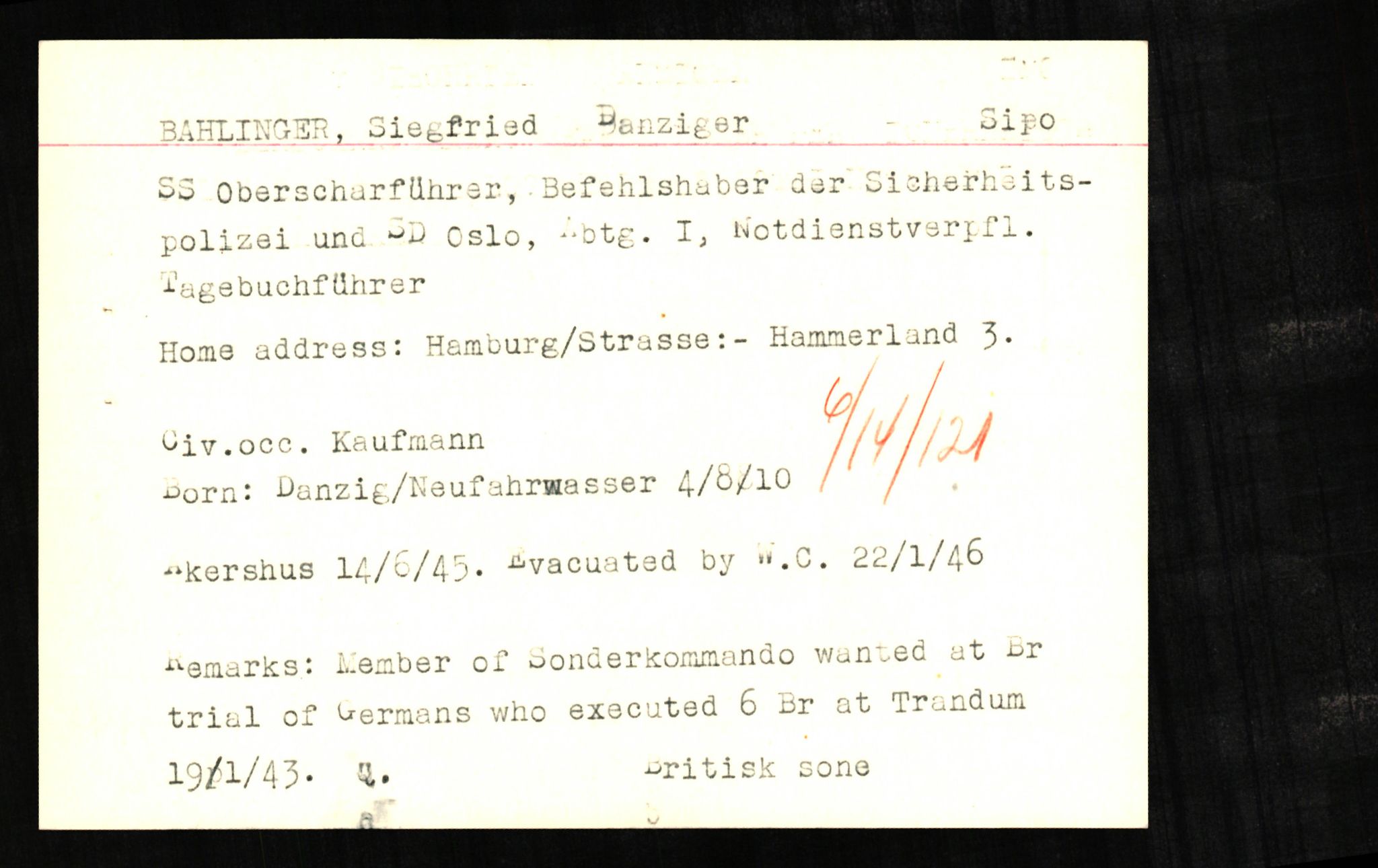 Forsvaret, Forsvarets overkommando II, AV/RA-RAFA-3915/D/Db/L0001: CI Questionaires. Tyske okkupasjonsstyrker i Norge. Tyskere., 1945-1946, p. 559