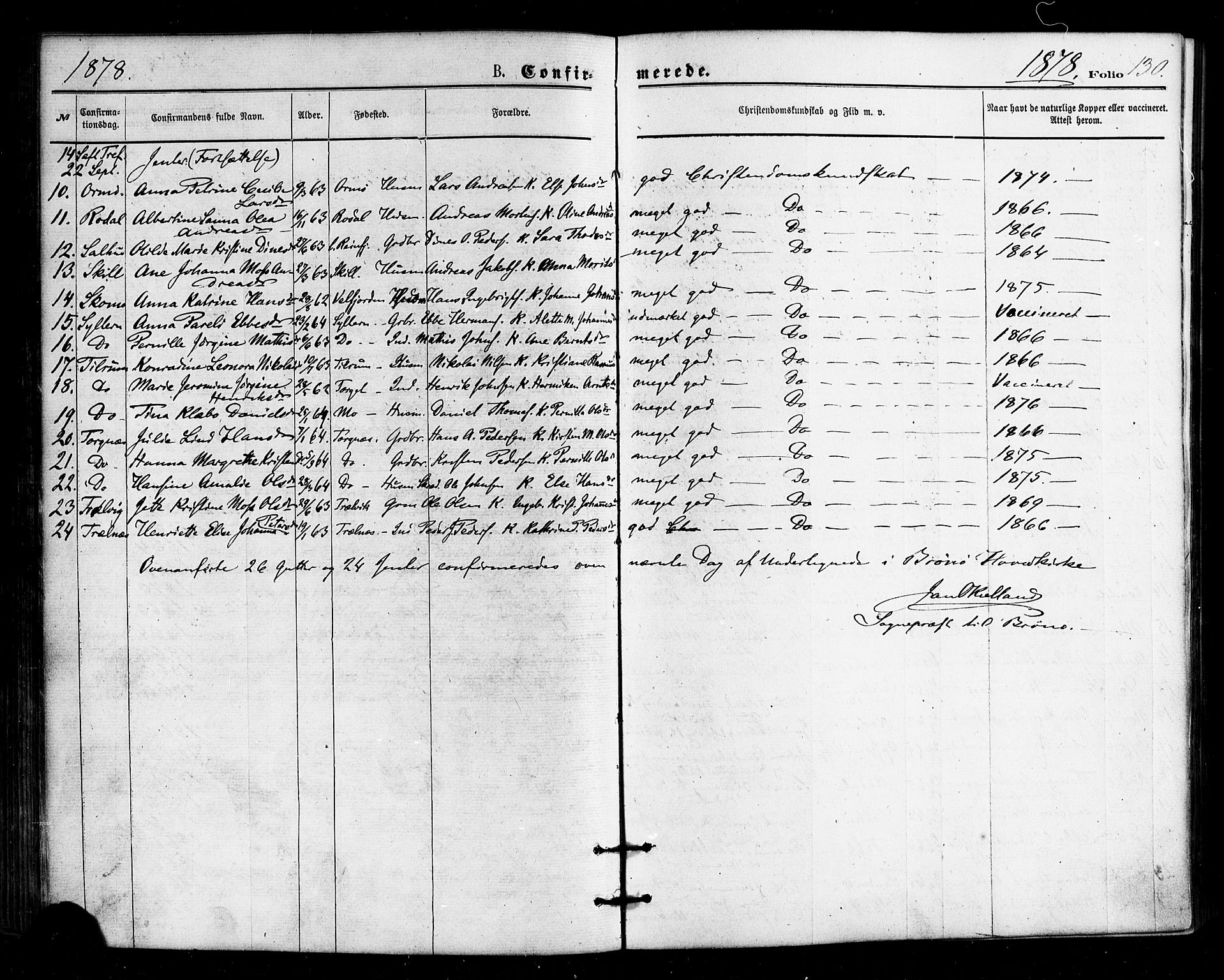 Ministerialprotokoller, klokkerbøker og fødselsregistre - Nordland, SAT/A-1459/813/L0199: Parish register (official) no. 813A09, 1875-1885, p. 130