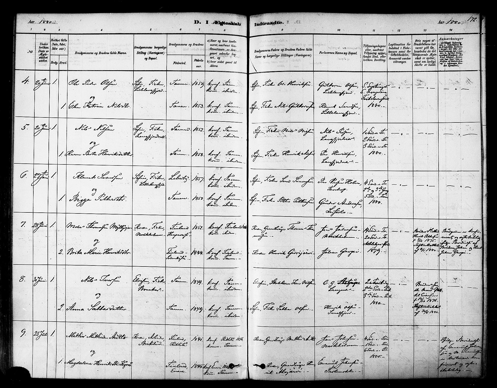 Tana sokneprestkontor, SATØ/S-1334/H/Ha/L0004kirke: Parish register (official) no. 4, 1878-1891, p. 172