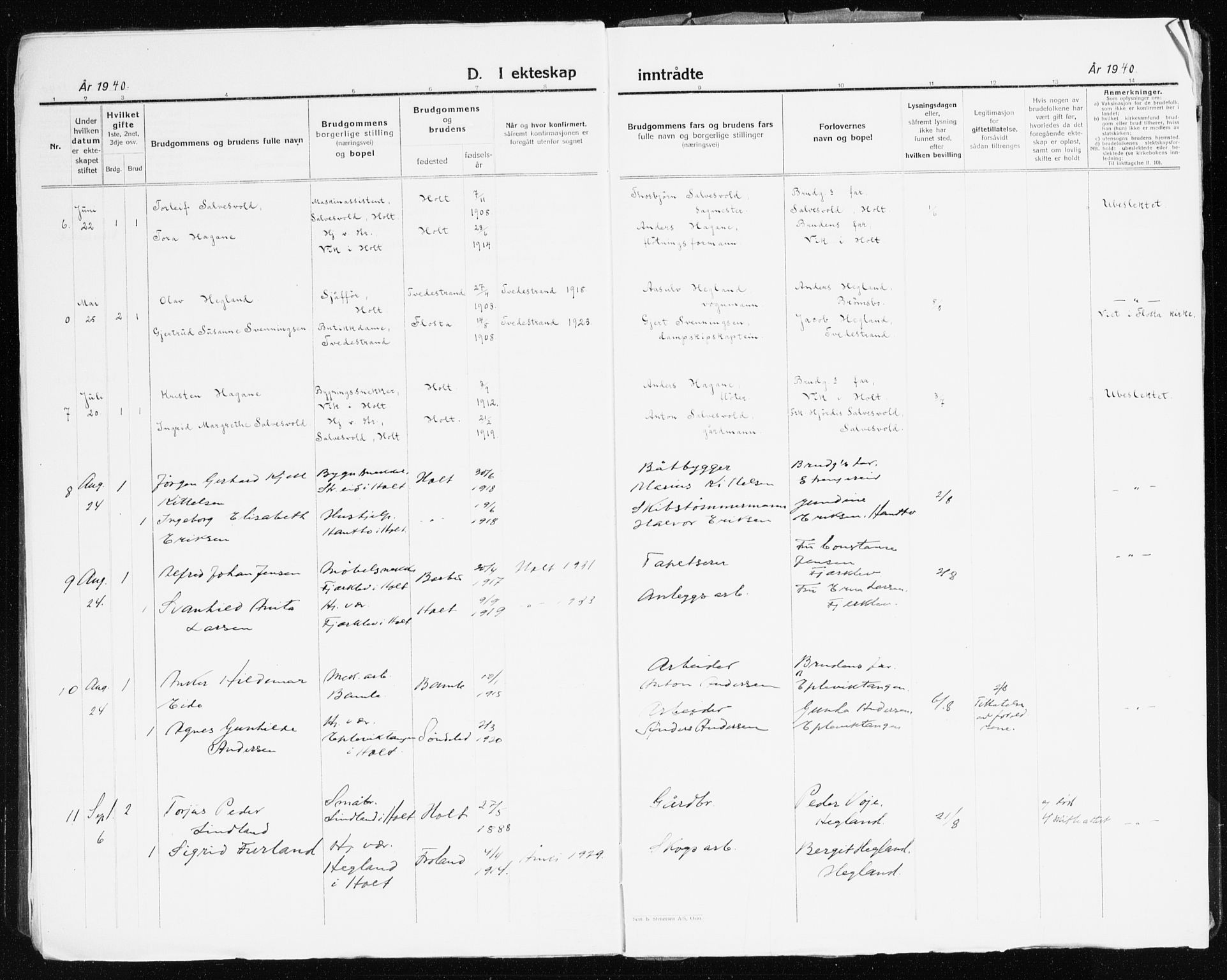 Holt sokneprestkontor, AV/SAK-1111-0021/F/Fb/L0012: Parish register (copy) no. B 12, 1919-1944