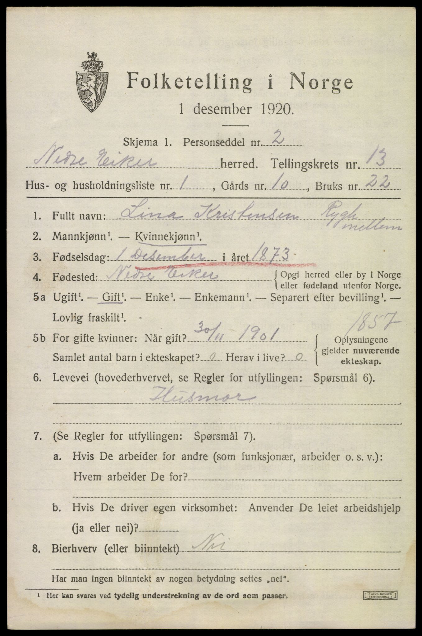 SAKO, 1920 census for Nedre Eiker, 1920, p. 14723