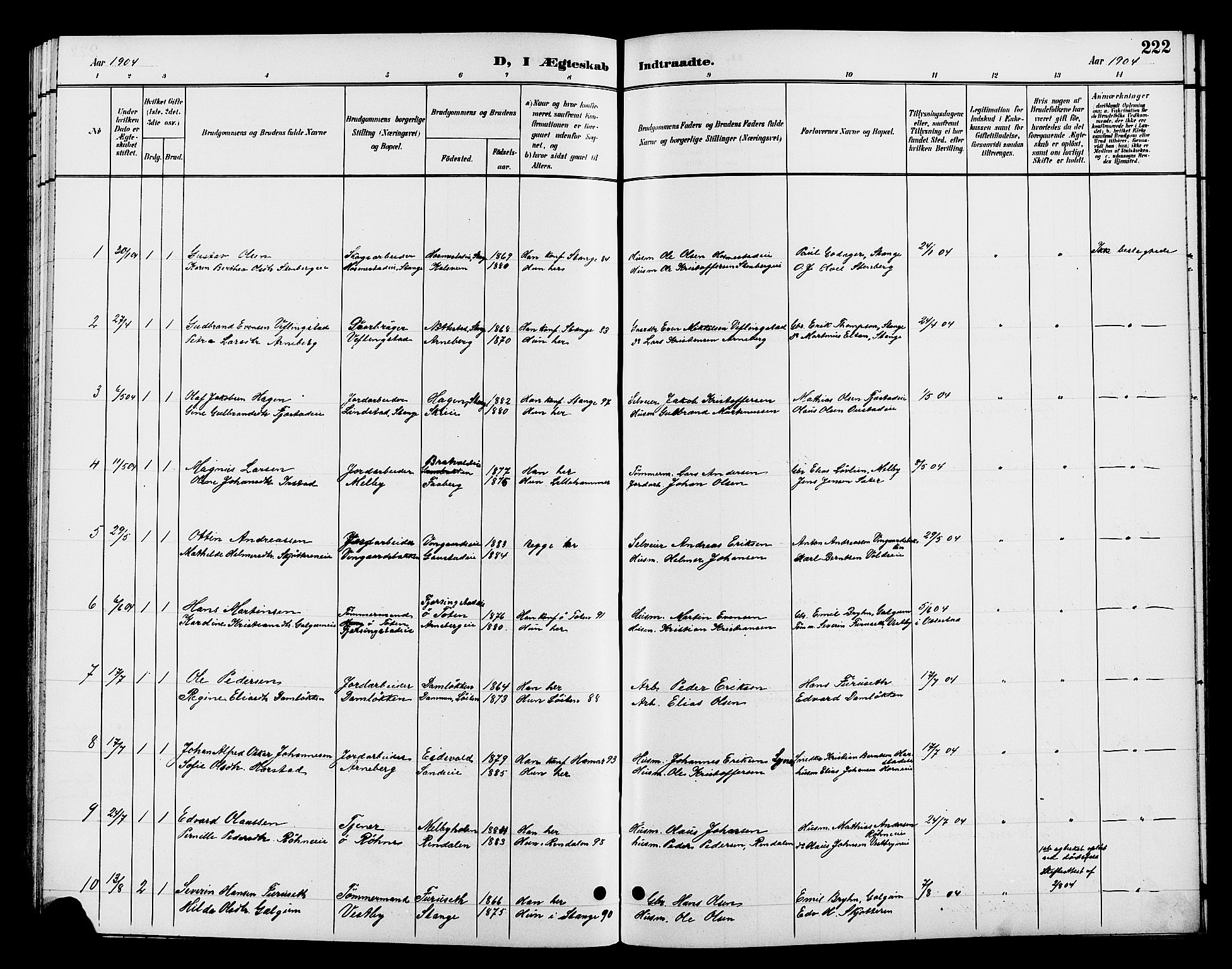 Romedal prestekontor, SAH/PREST-004/L/L0012: Parish register (copy) no. 12, 1896-1914, p. 222