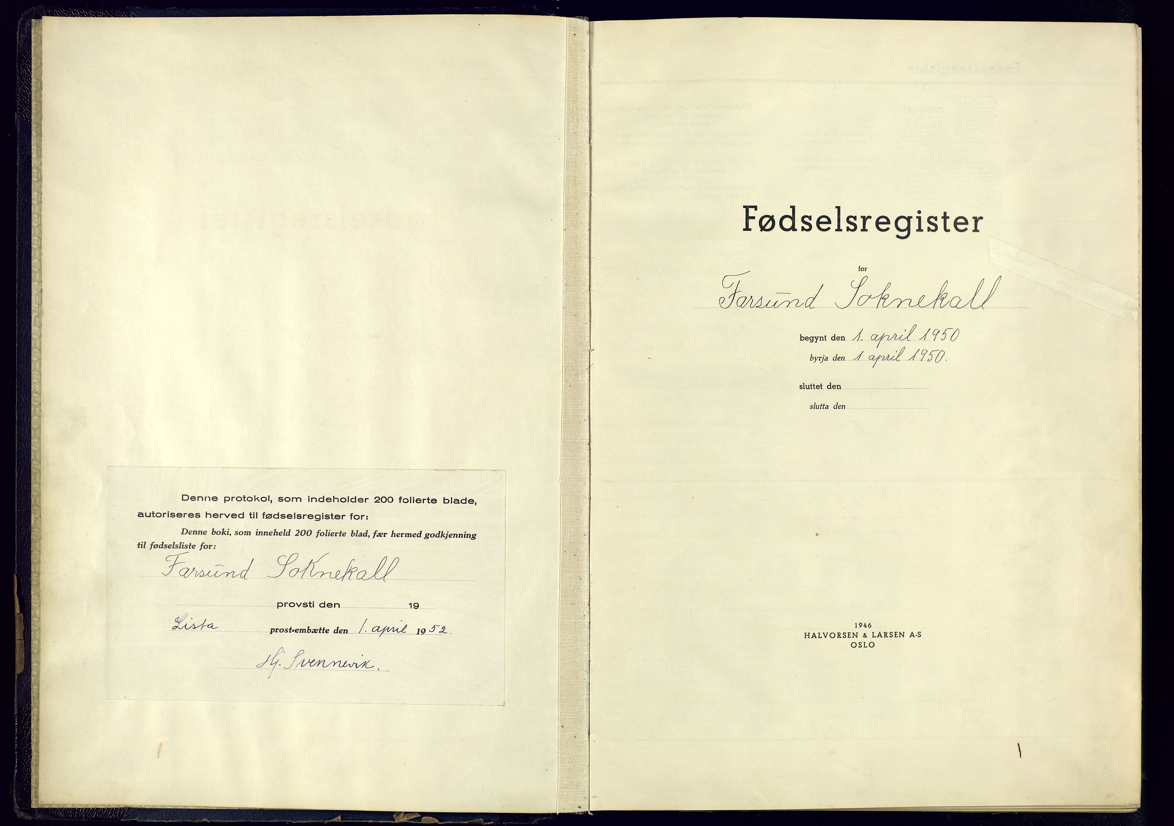 Farsund sokneprestkontor, AV/SAK-1111-0009/J/Ja/L0002: Birth register no. A-VI-9, 1950-1964