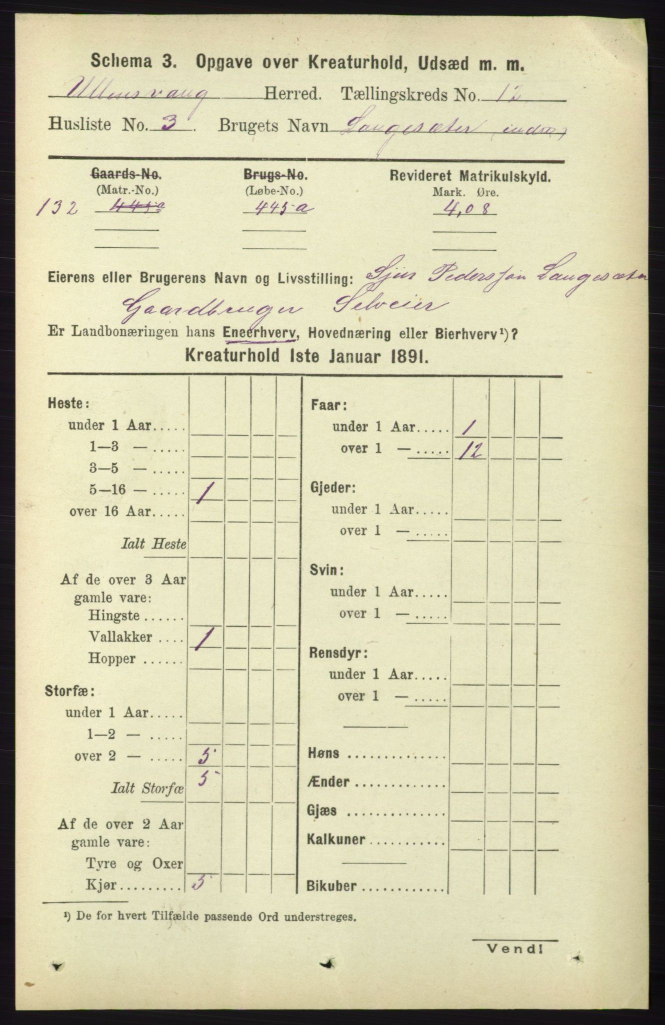 RA, 1891 census for 1230 Ullensvang, 1891, p. 8026