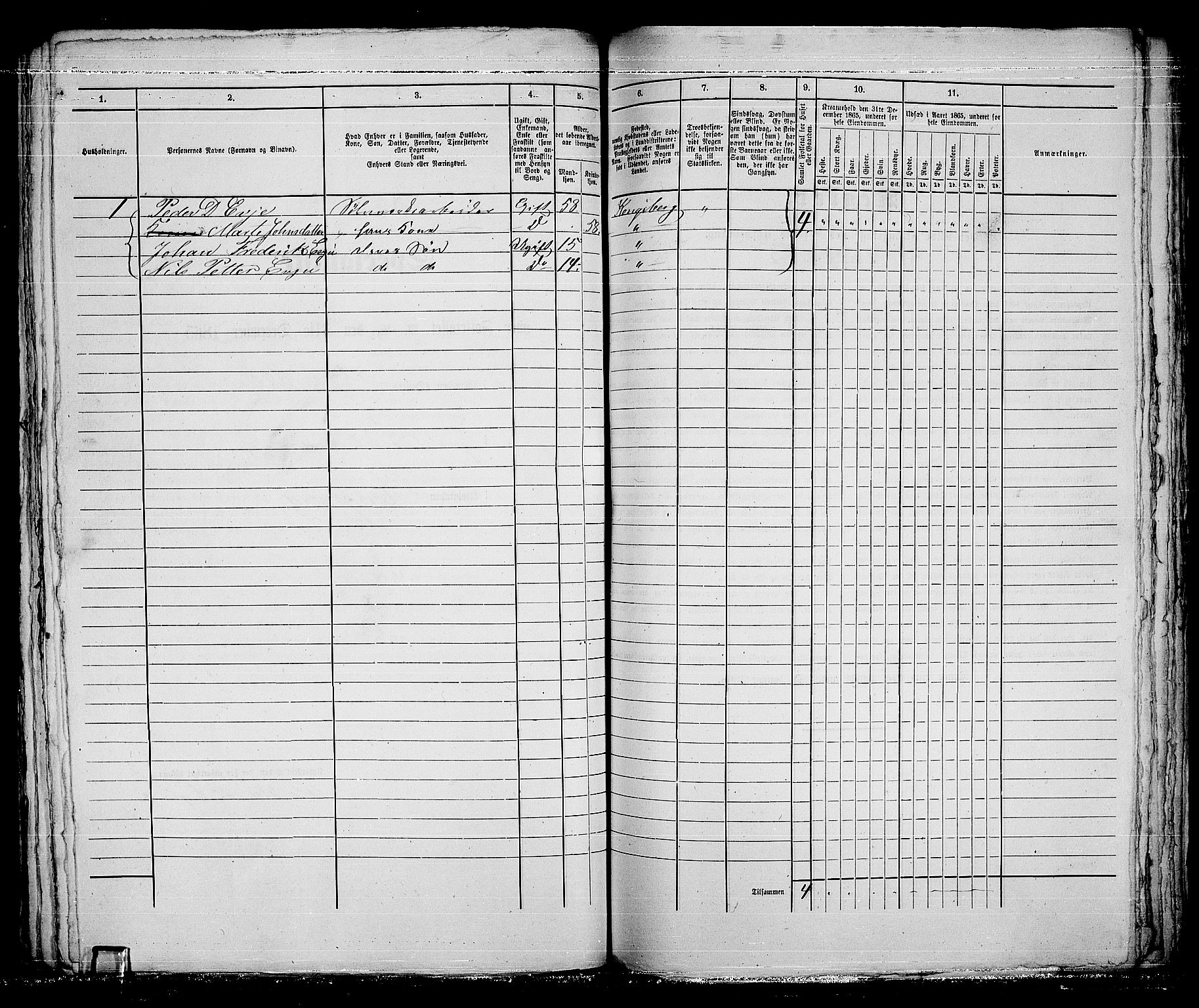 RA, 1865 census for Kongsberg/Kongsberg, 1865, p. 830