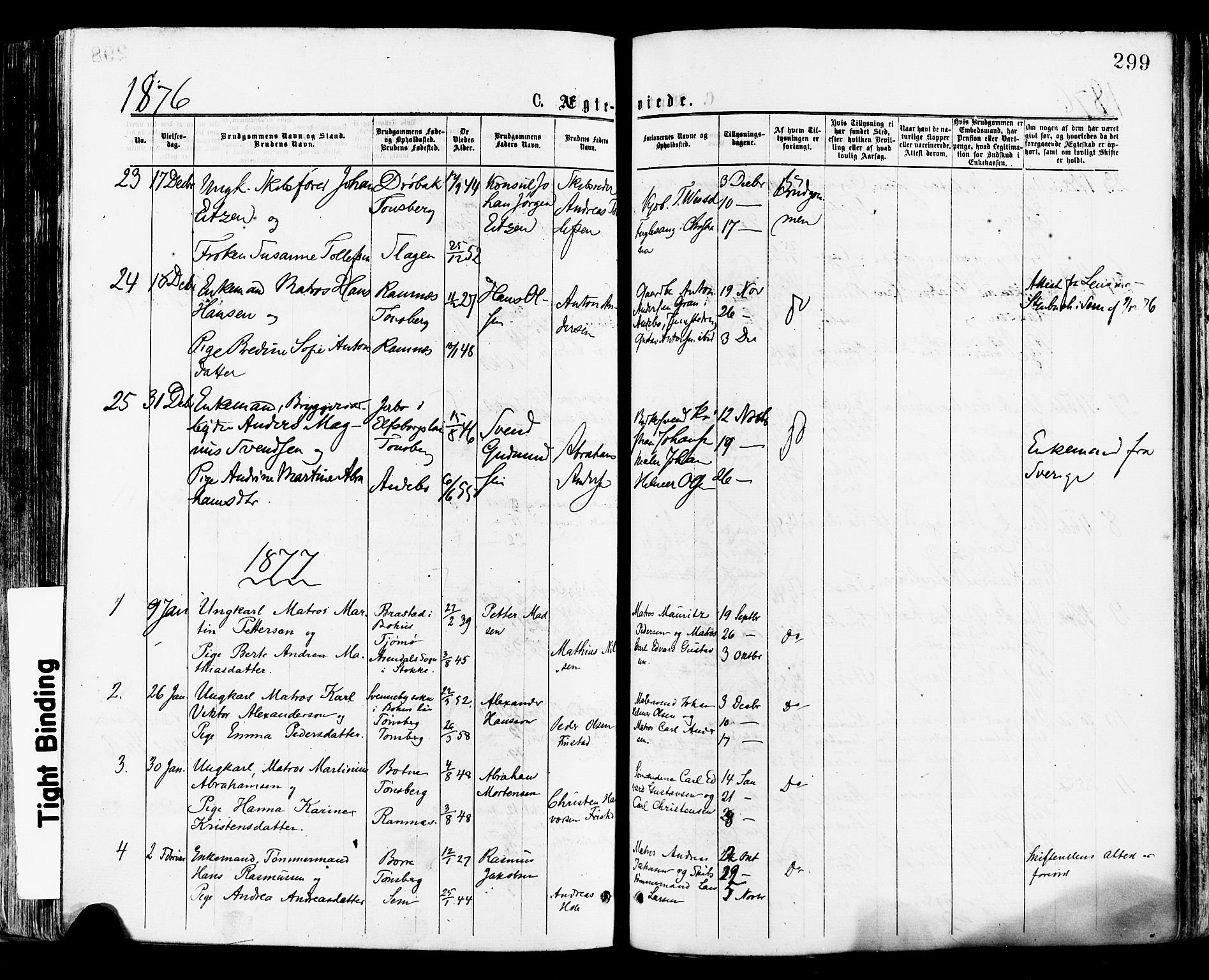 Tønsberg kirkebøker, SAKO/A-330/F/Fa/L0010: Parish register (official) no. I 10, 1874-1880, p. 299