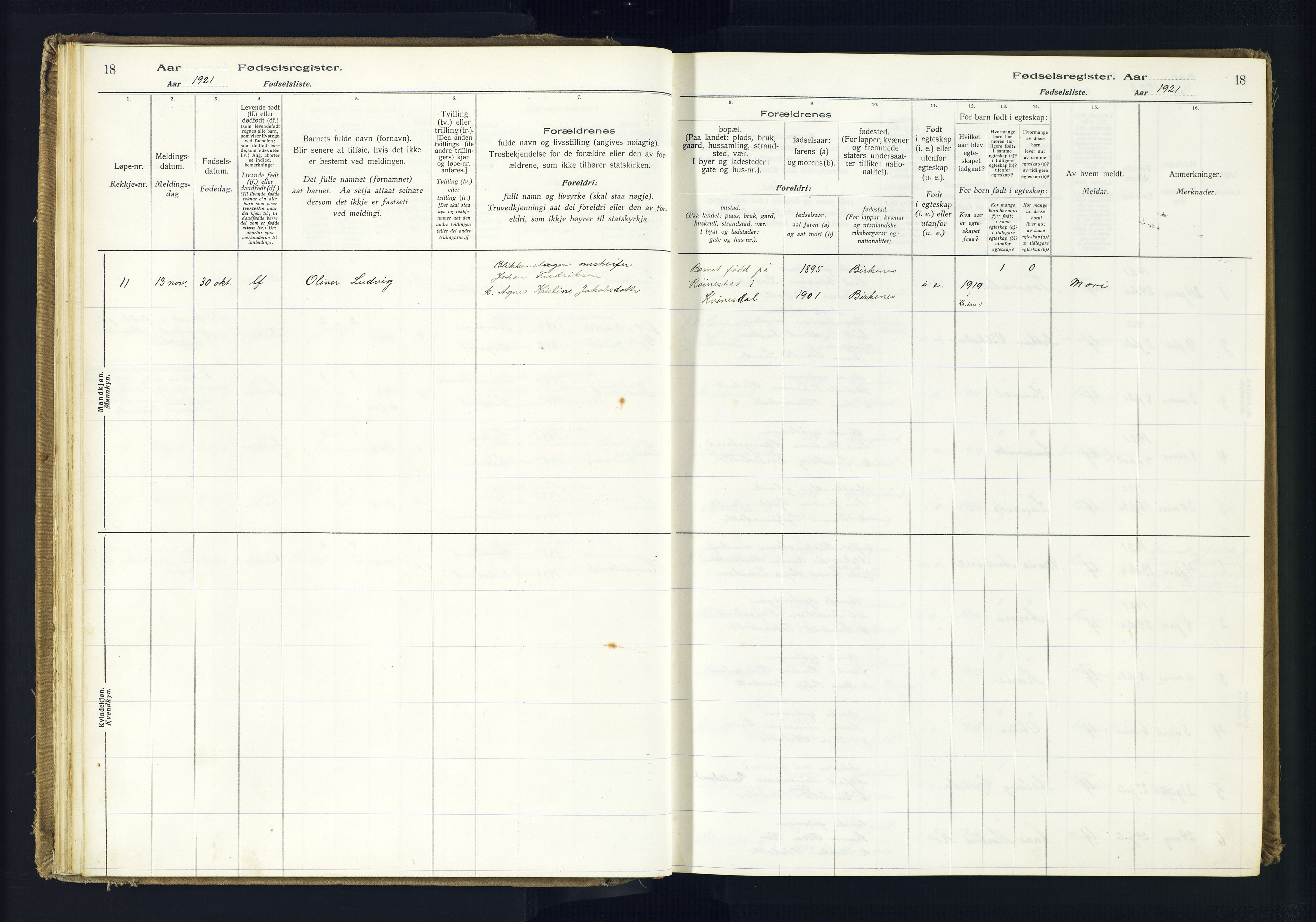 Hægebostad sokneprestkontor, SAK/1111-0024/J/Ja/L0001: Birth register no. II.6.7, 1916-1982, p. 18