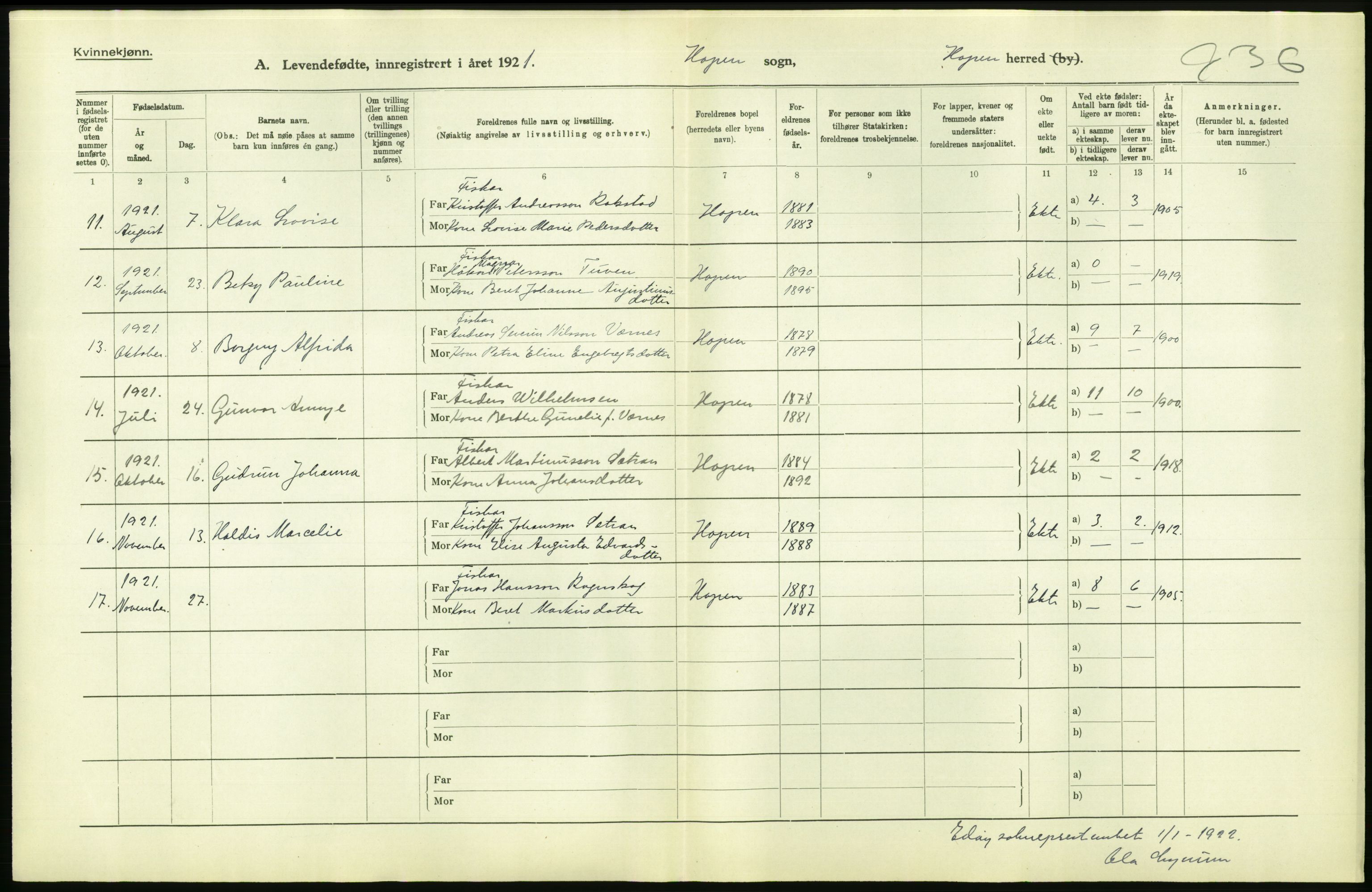 Statistisk sentralbyrå, Sosiodemografiske emner, Befolkning, RA/S-2228/D/Df/Dfc/Dfca/L0040: Møre fylke: Levendefødte menn og kvinner. Bygder., 1921, p. 758