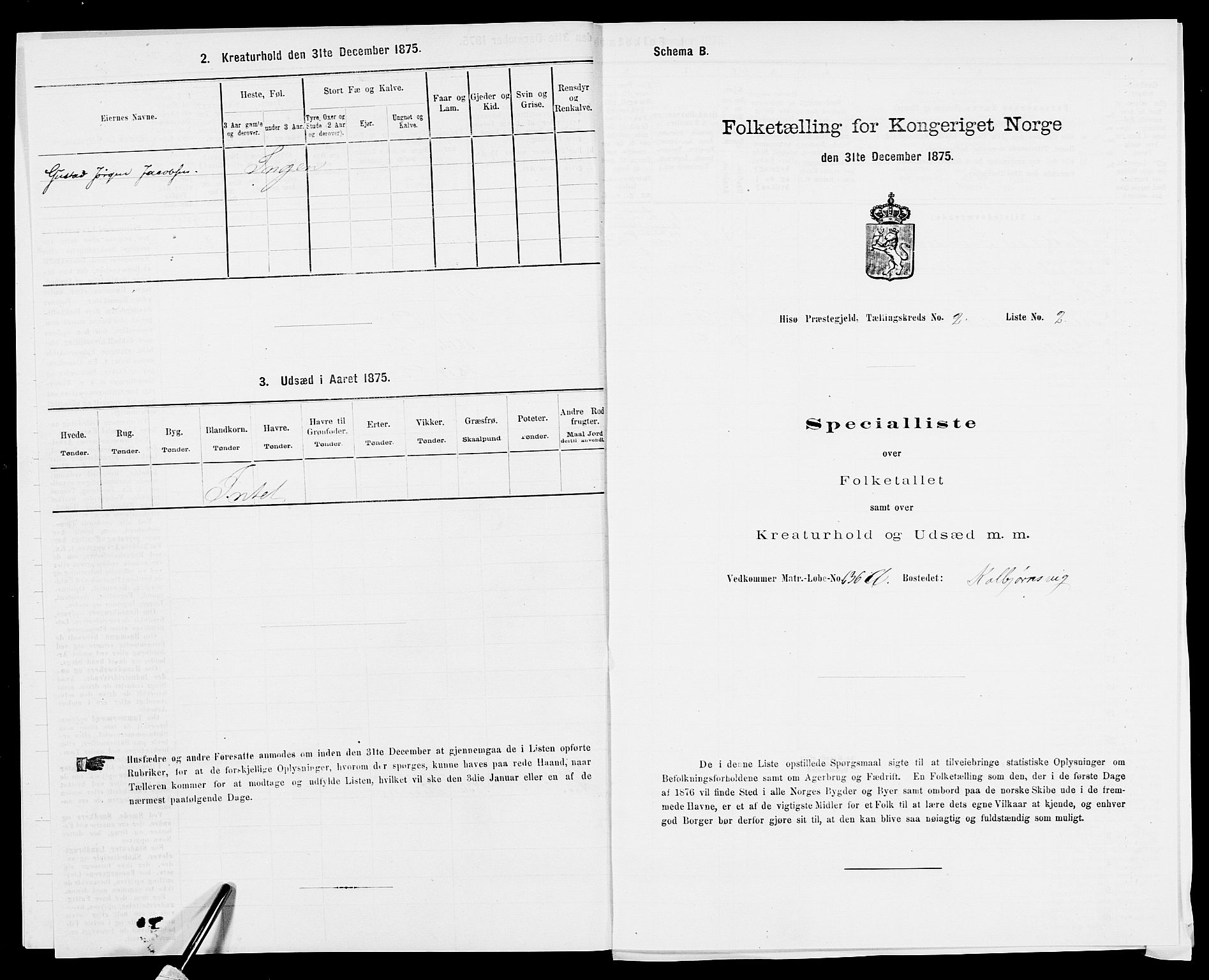 SAK, 1875 census for 0922P Hisøy, 1875, p. 284