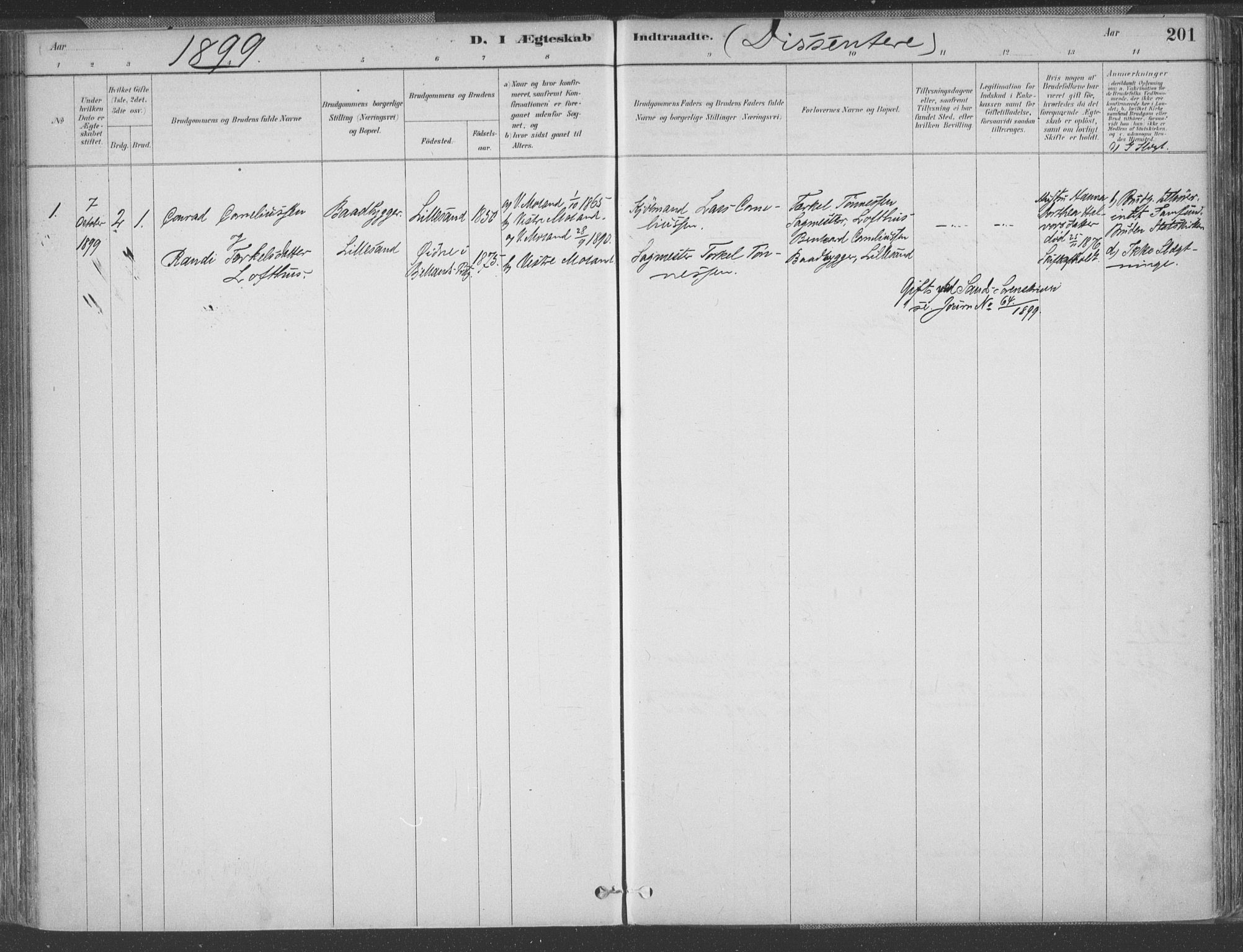 Vestre Moland sokneprestkontor, SAK/1111-0046/F/Fa/Fab/L0009: Parish register (official) no. A 9, 1884-1899, p. 201