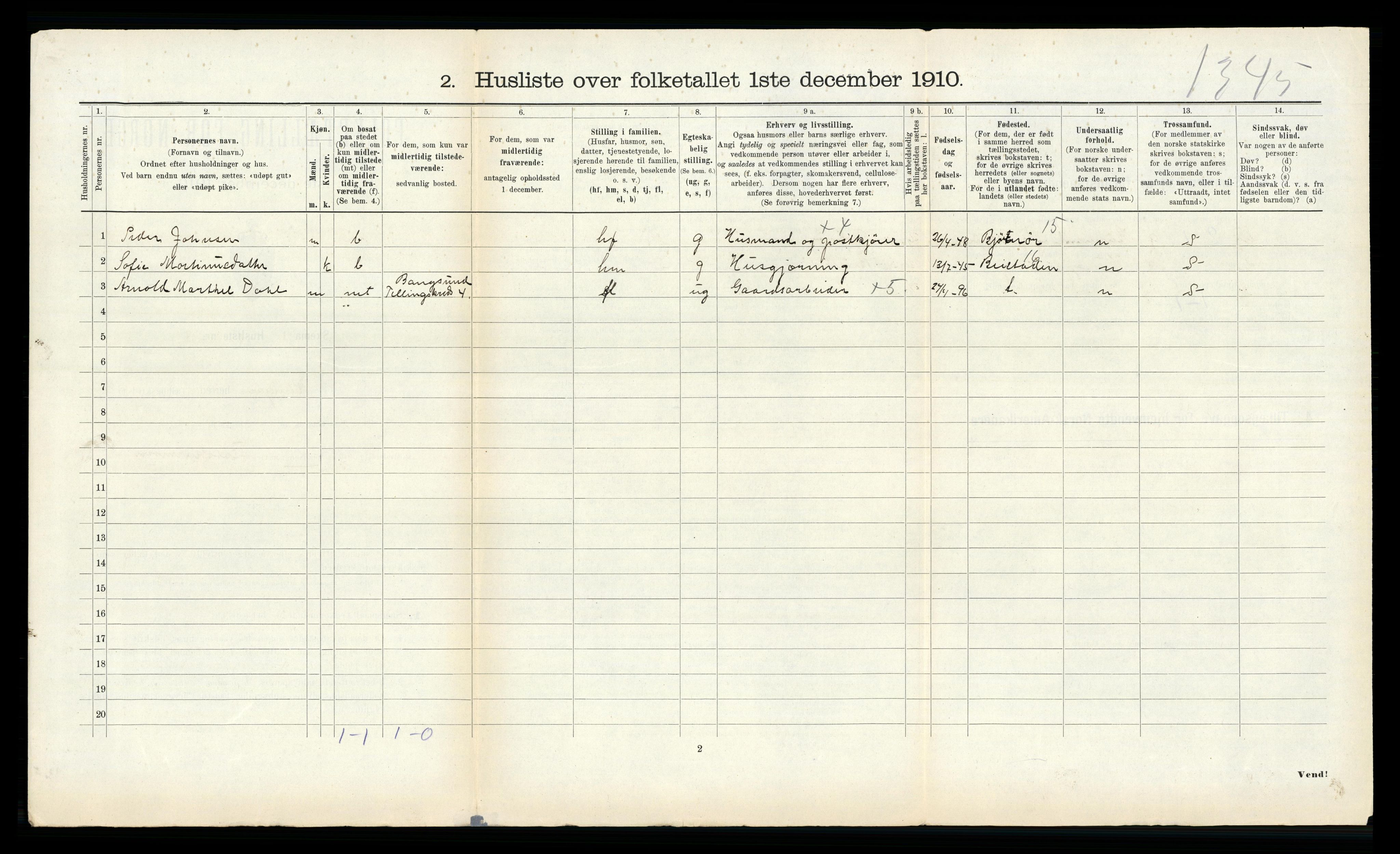 RA, 1910 census for Klinga, 1910, p. 486