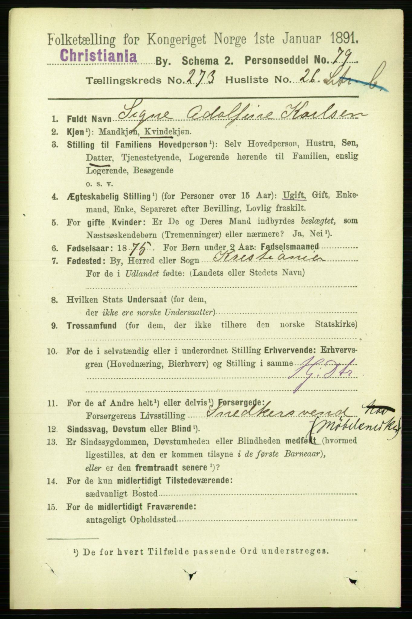 RA, 1891 census for 0301 Kristiania, 1891, p. 166345