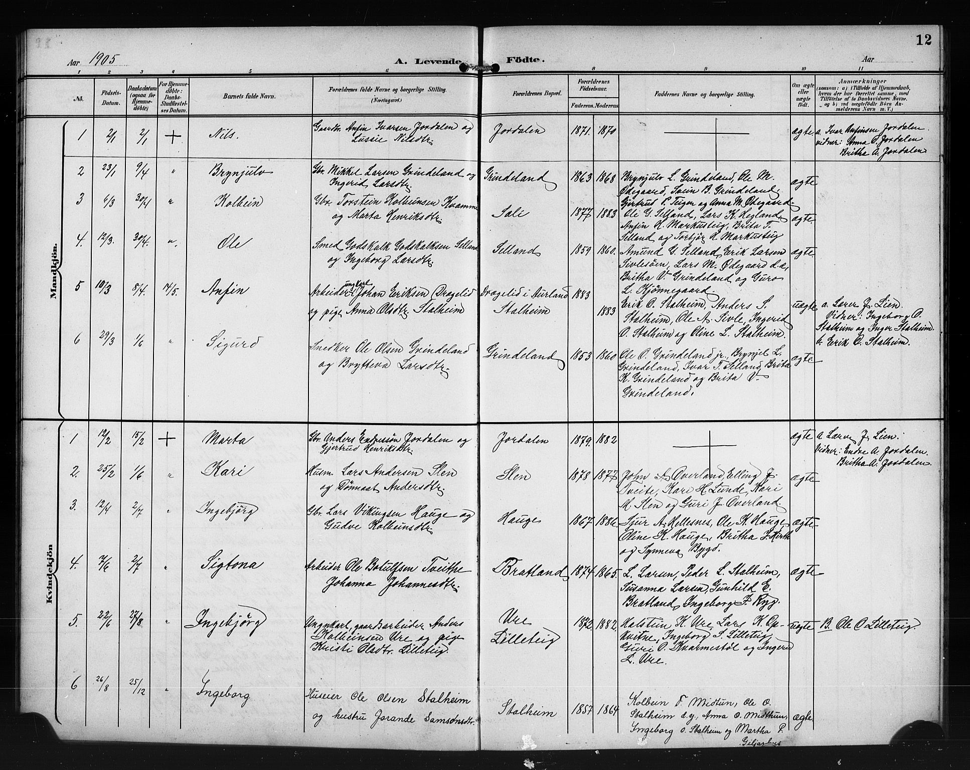 Vossestrand Sokneprestembete, AV/SAB-A-79101/H/Hab: Parish register (copy) no. A 3, 1900-1918, p. 12