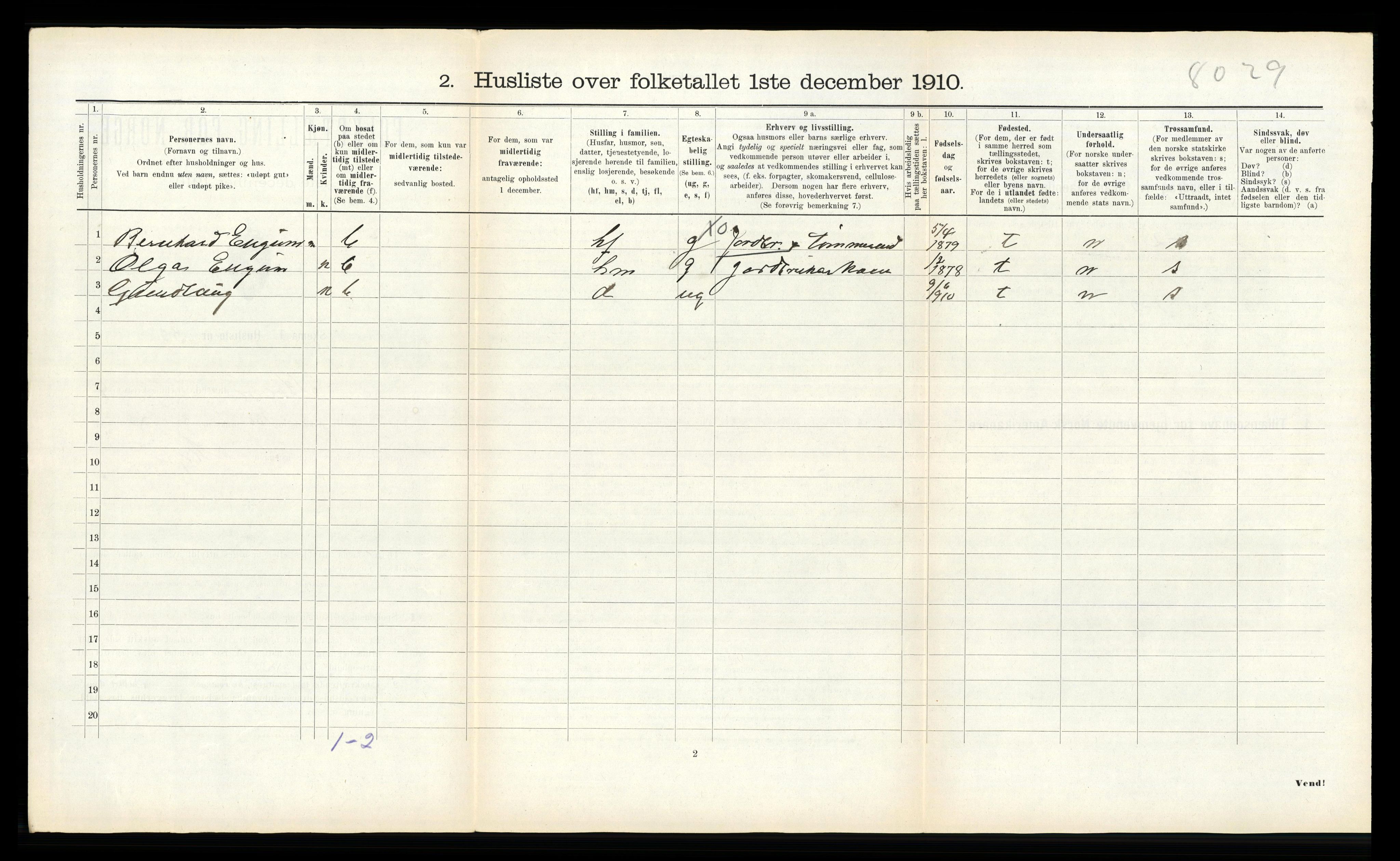 RA, 1910 census for Kvam, 1910, p. 440