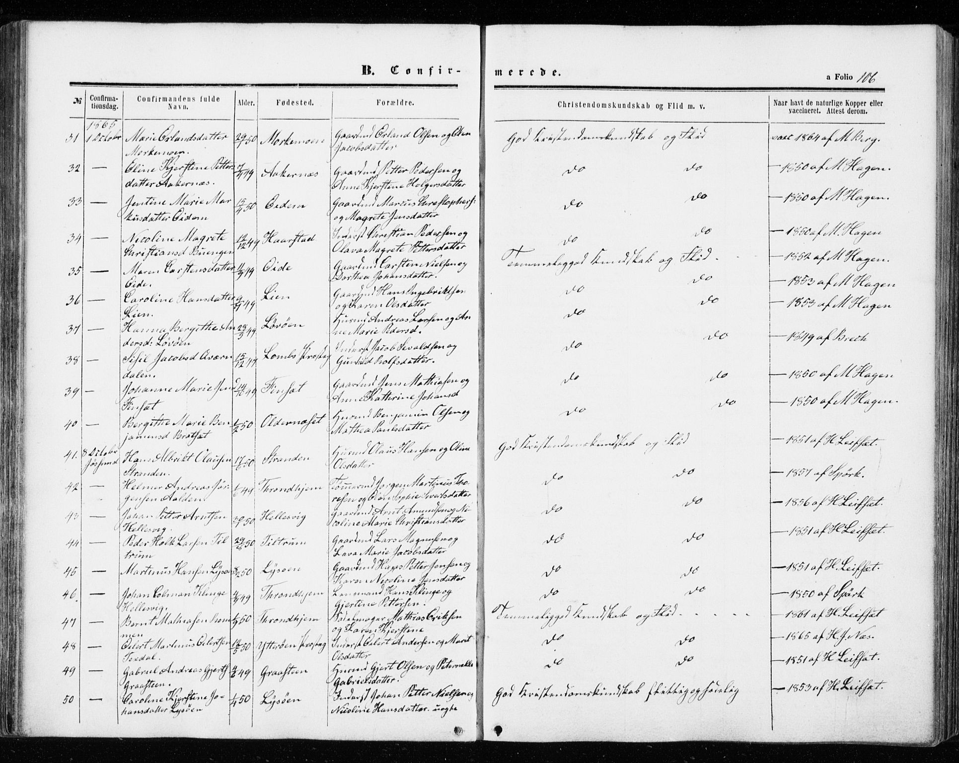 Ministerialprotokoller, klokkerbøker og fødselsregistre - Sør-Trøndelag, SAT/A-1456/655/L0678: Parish register (official) no. 655A07, 1861-1873, p. 106