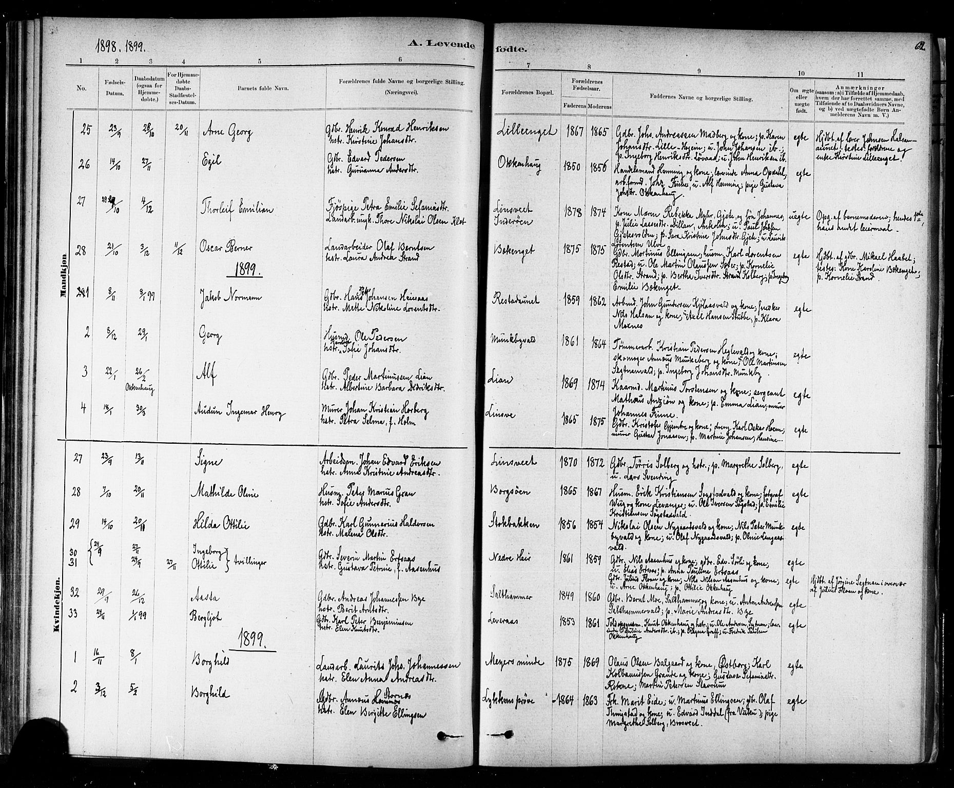 Ministerialprotokoller, klokkerbøker og fødselsregistre - Nord-Trøndelag, SAT/A-1458/721/L0208: Parish register (copy) no. 721C01, 1880-1917, p. 62
