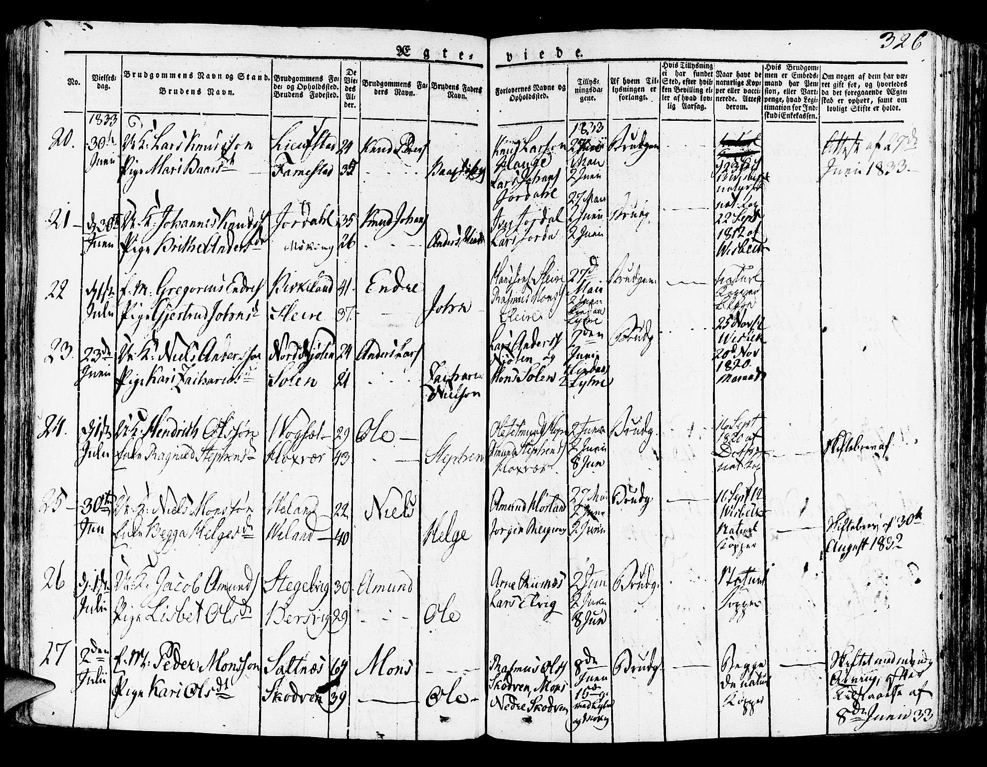 Lindås Sokneprestembete, SAB/A-76701/H/Haa: Parish register (official) no. A 8, 1823-1836, p. 326