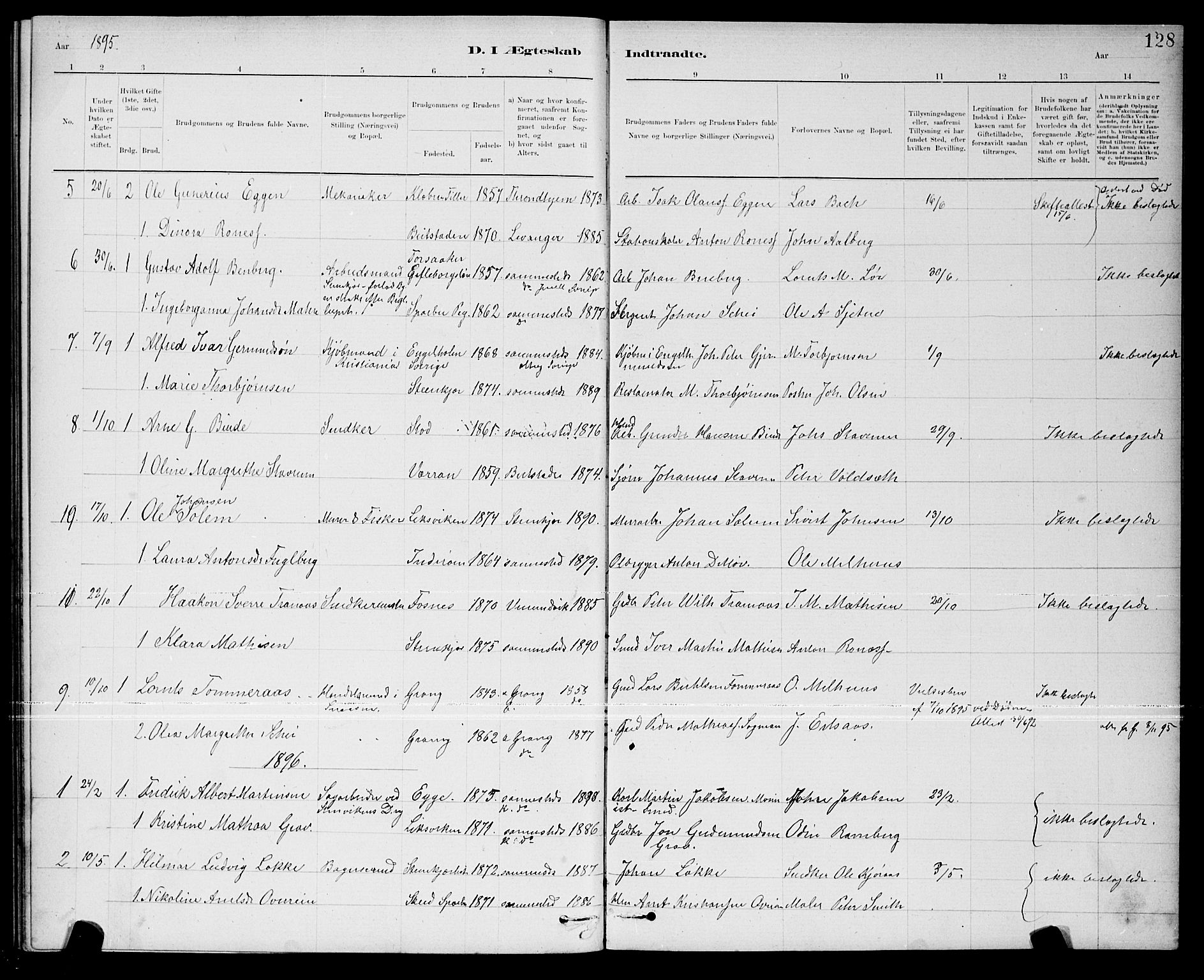 Ministerialprotokoller, klokkerbøker og fødselsregistre - Nord-Trøndelag, SAT/A-1458/739/L0374: Parish register (copy) no. 739C02, 1883-1898, p. 128